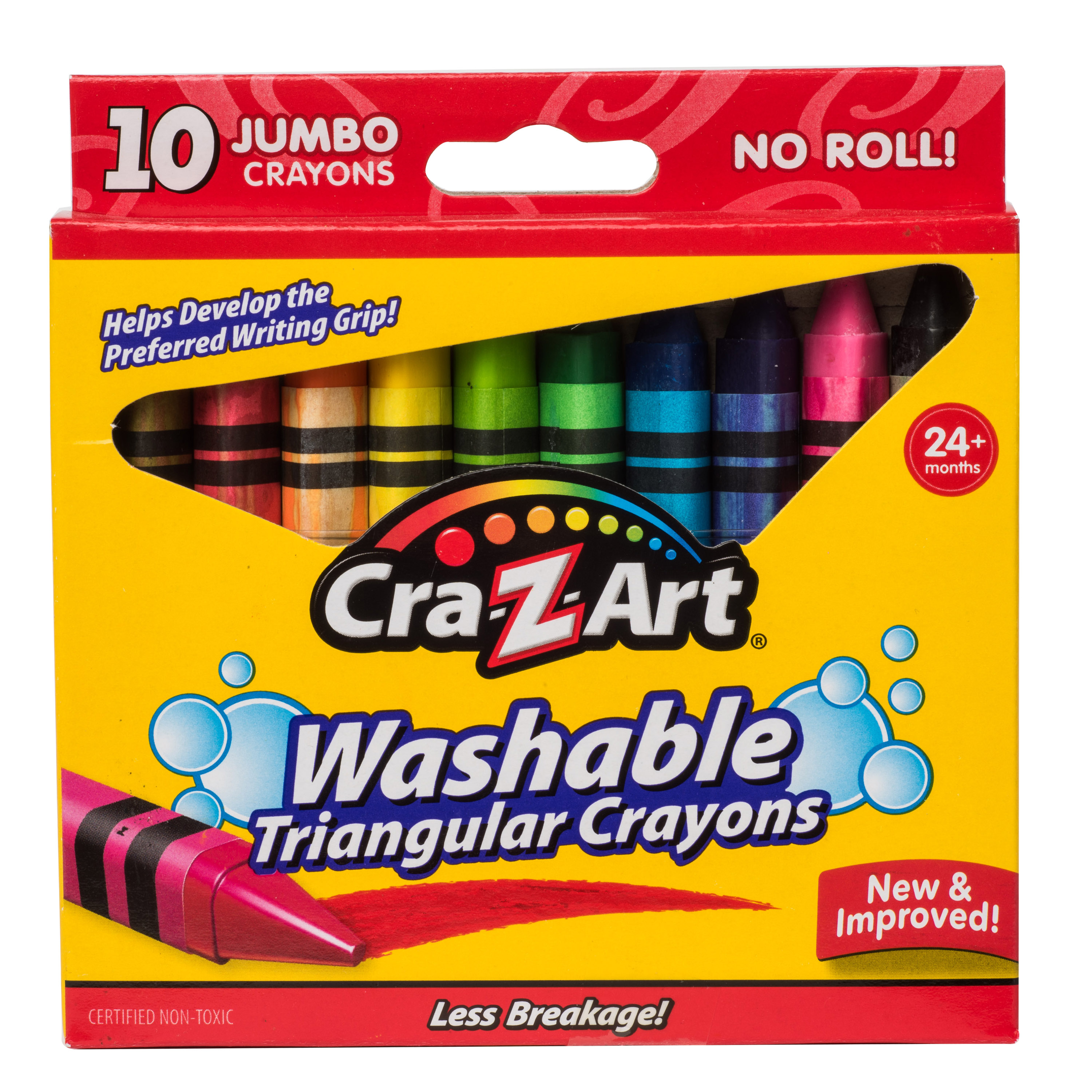 Cra-Z-Art Jumbo Washable Triangular Crayons, 10 Count, Assorted Colors, Back to School Supplies Cra-Z-Art