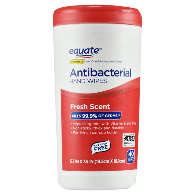 Equate Antibacterial Hand Wipes, Fresh Scent, 40 Ct Equate