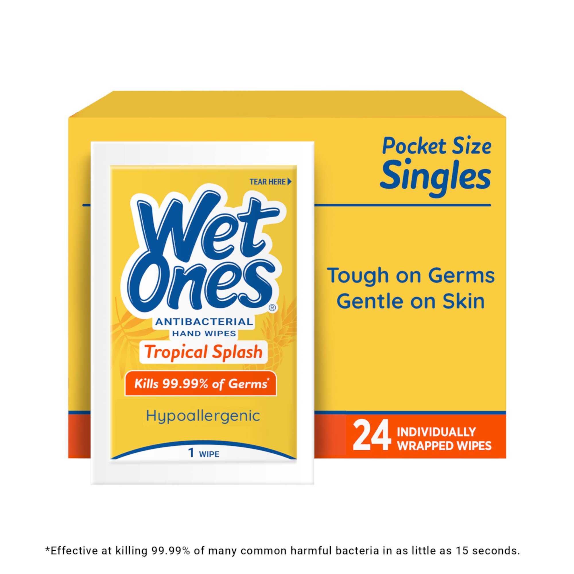 Wet Ones Antibacterial Hand Wipes, Tropical Splash Citrus Scent, 24 Ct Individually Wrapped Wipes Wet Ones