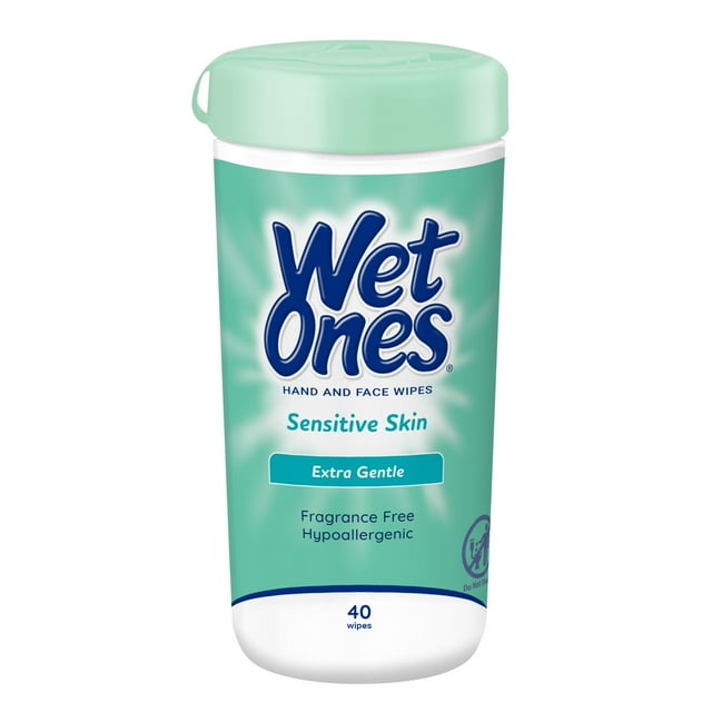 Wet Ones Sensitive Skin Hand Wipes, Fragrance Free, Unscented, 40 Ct Canister, Hypoallergenic Wet Ones