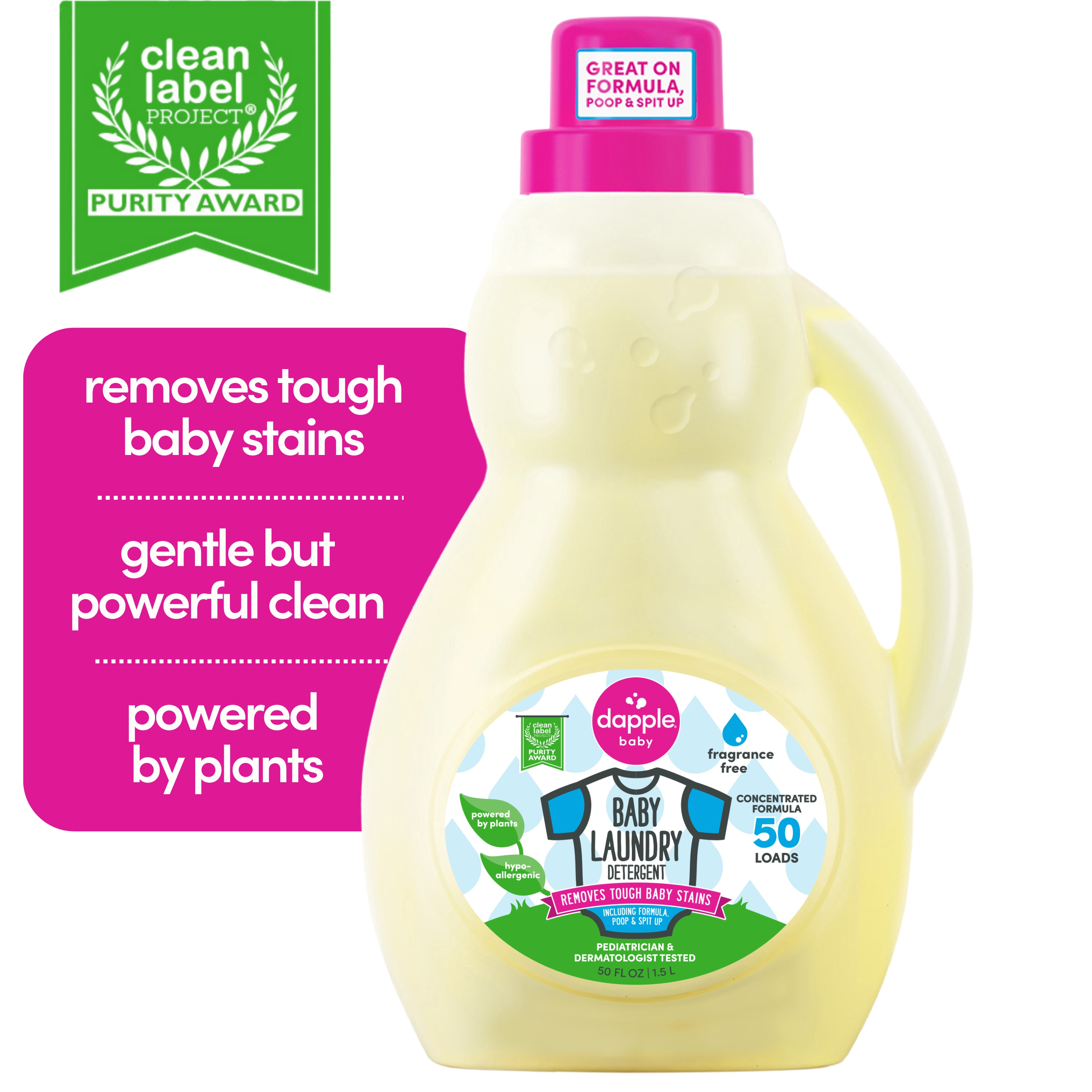 Dapple Baby Laundry Detergent, Fragrance-Free, 50 fl oz Bottle Dapple