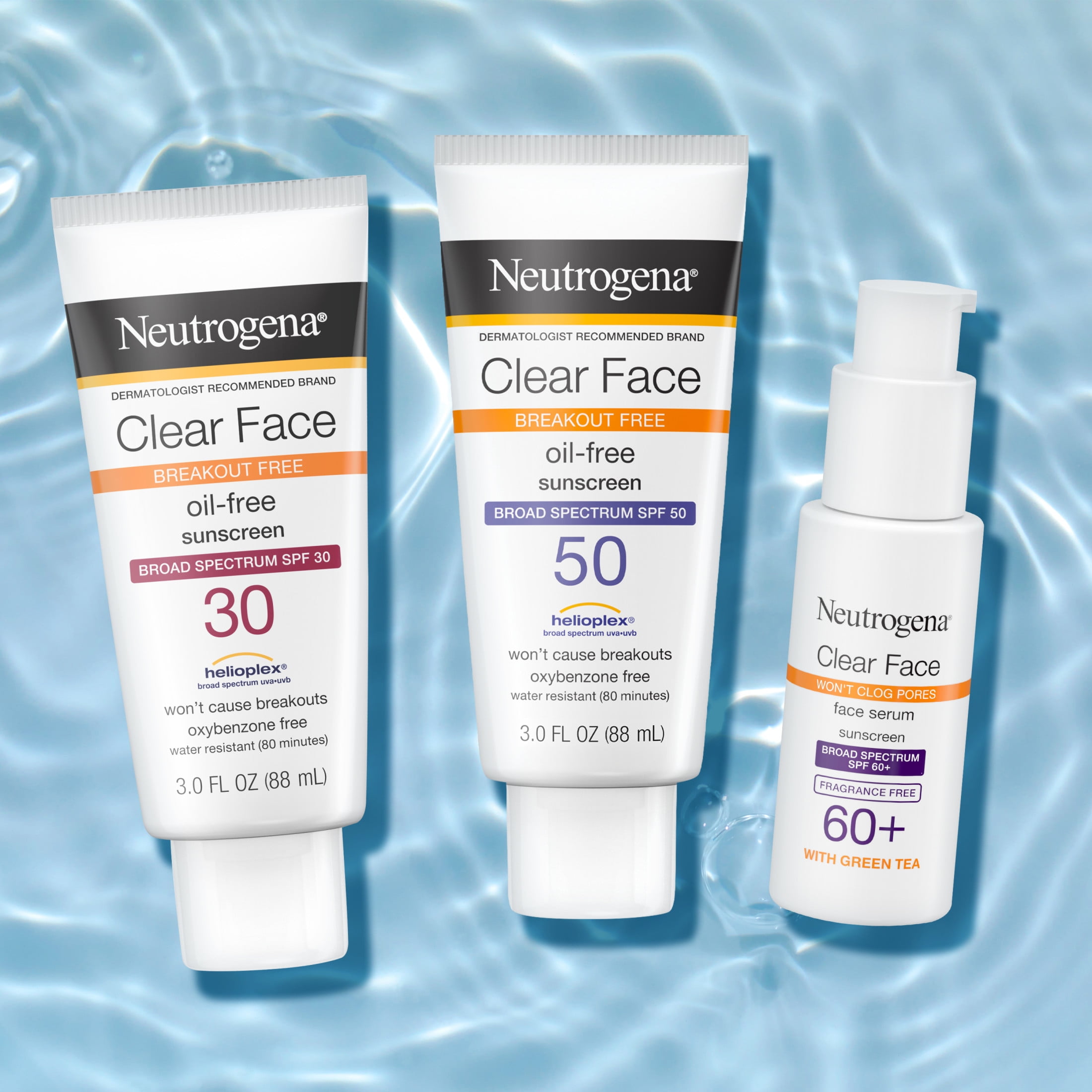 Neutrogena Clear Face Liquid Lotion Sunscreen with SPF 30, 3 fl. Oz - 2 Pack Neutrogena