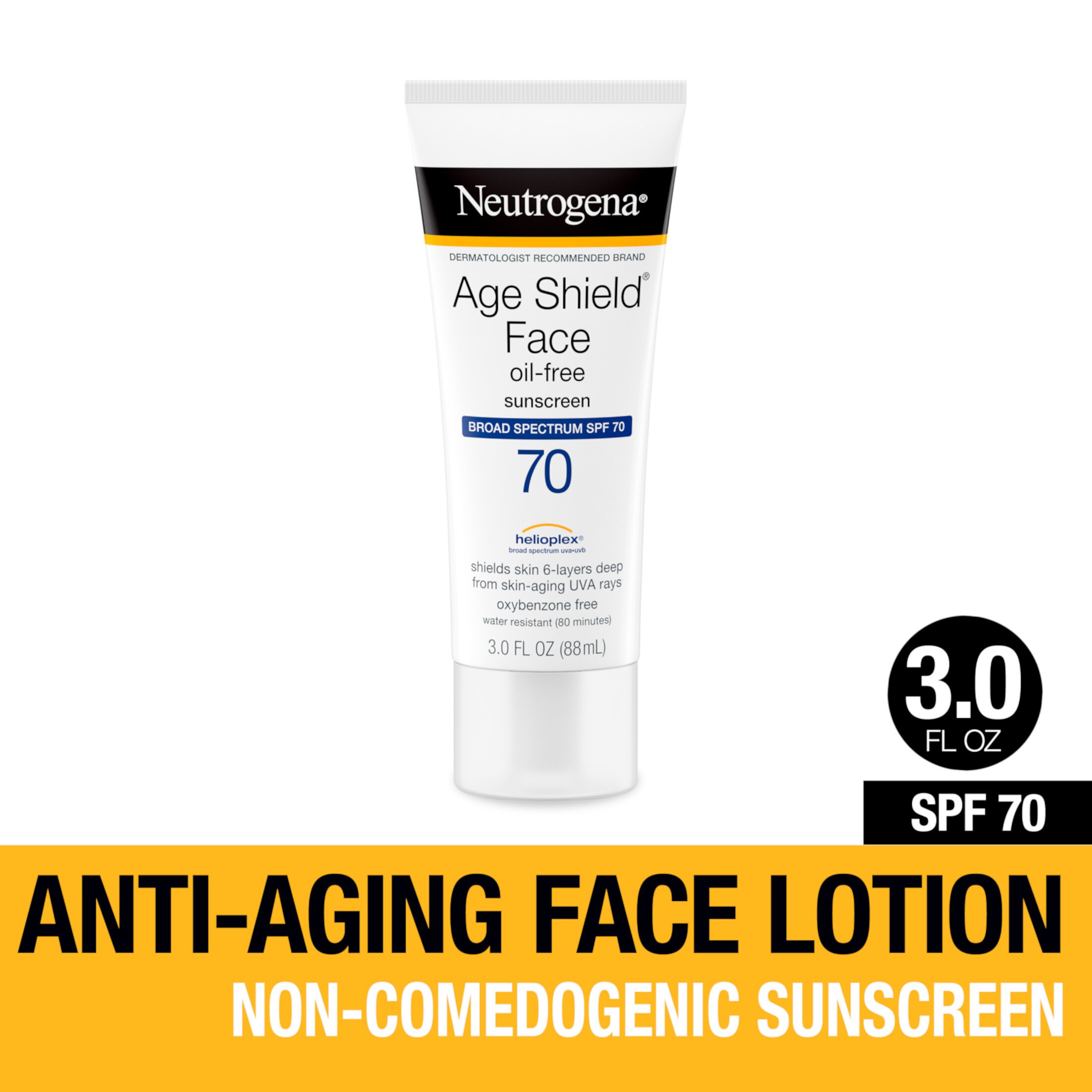 Neutrogena Age Shield Face Oil-Free Sunscreen, SPF 70 Sunblock, 3 fl oz Neutrogena