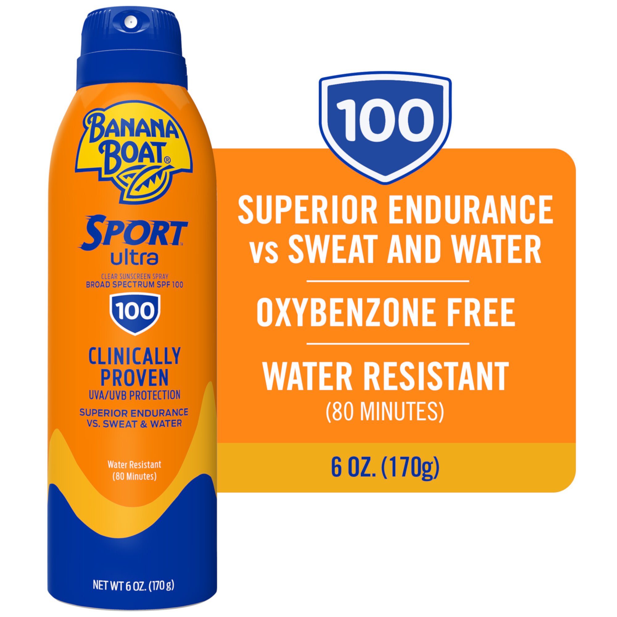 Banana Boat Protector Solar en Aerosol Sport Ultra SPF 100, Protector Solar en Aerosol Transparente, Bloqueador Solar para Adultos, 6 oz BANANA BOAT