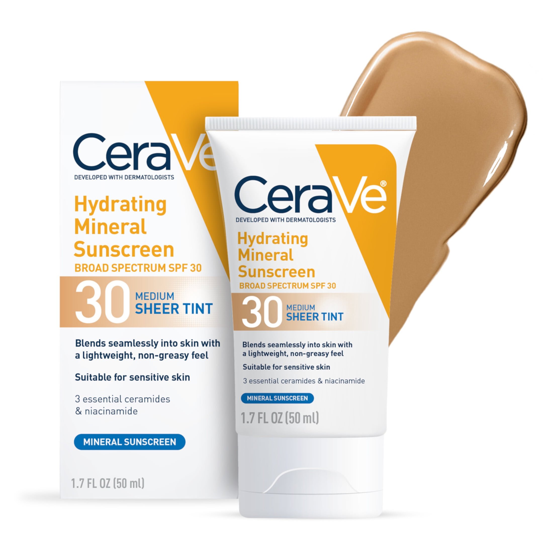 CeraVe Hydrating Mineral Sunscreen, Sheer Tint Face Sunscreen with SPF 30, All Skin Types 1.7 fl oz CeraVe