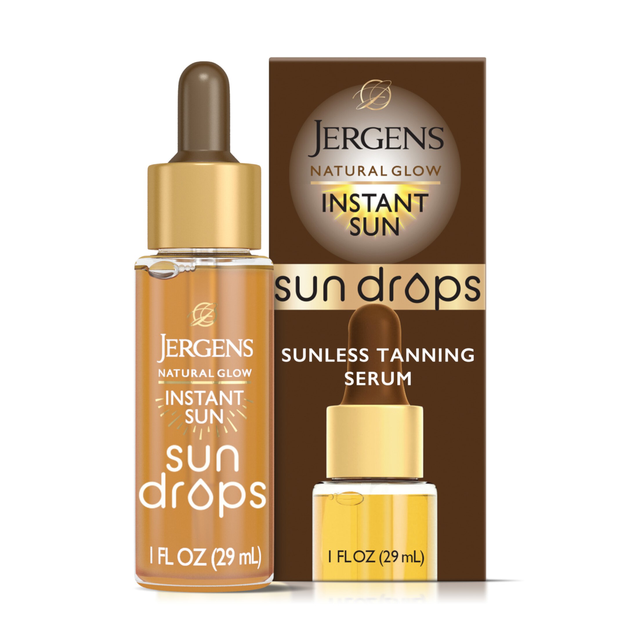 Jergens Natural Glow Instant Sun Drops, Self Tanning Serum for Face and Body, Instant Sun Bronzing Drops, 1 oz Jergens