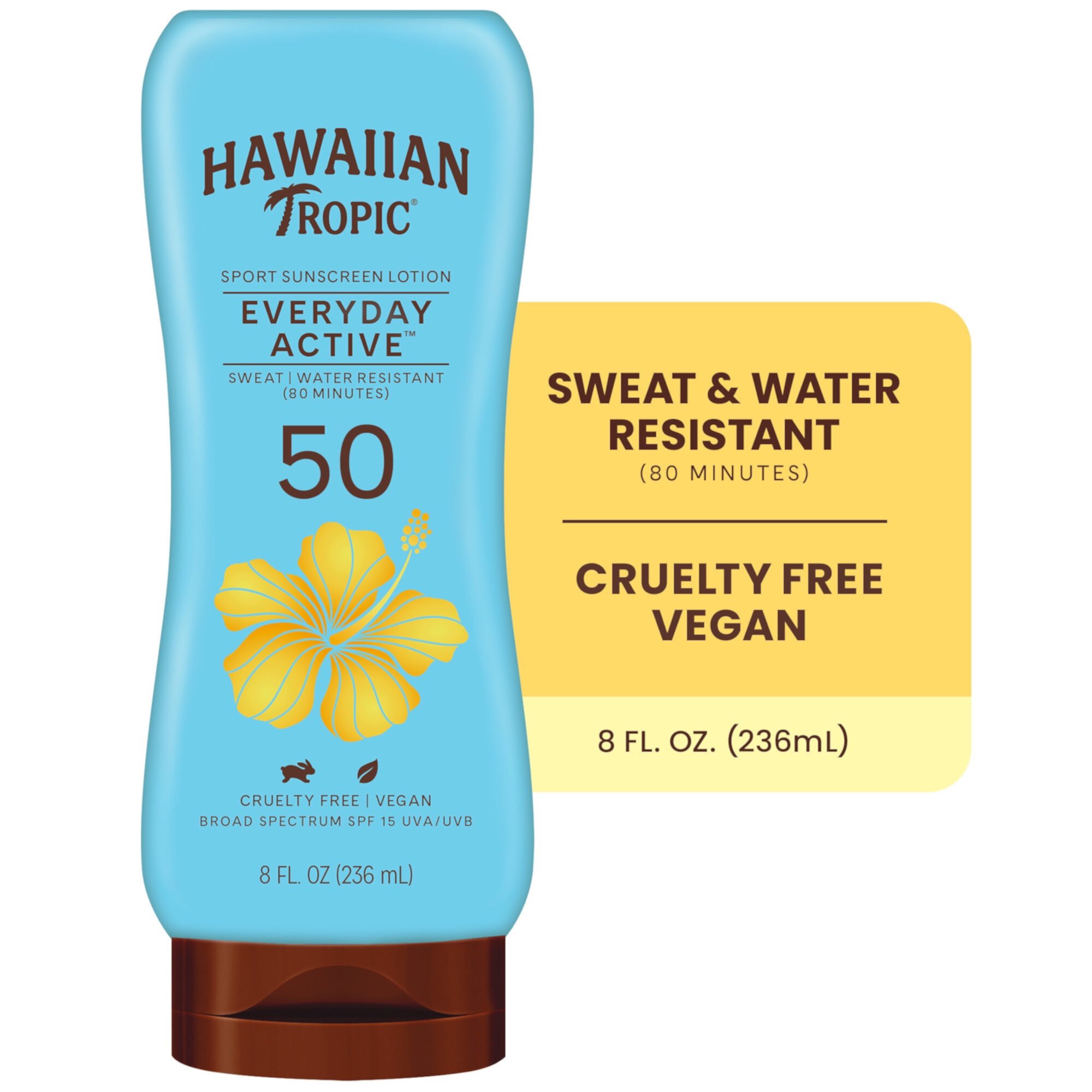 Hawaiian Tropic Everyday Active Sunscreen Lotion, 50 SPF, 8 fl oz, Water Resistant Adult Sunblock (4 Packs) Hawaiian Tropic