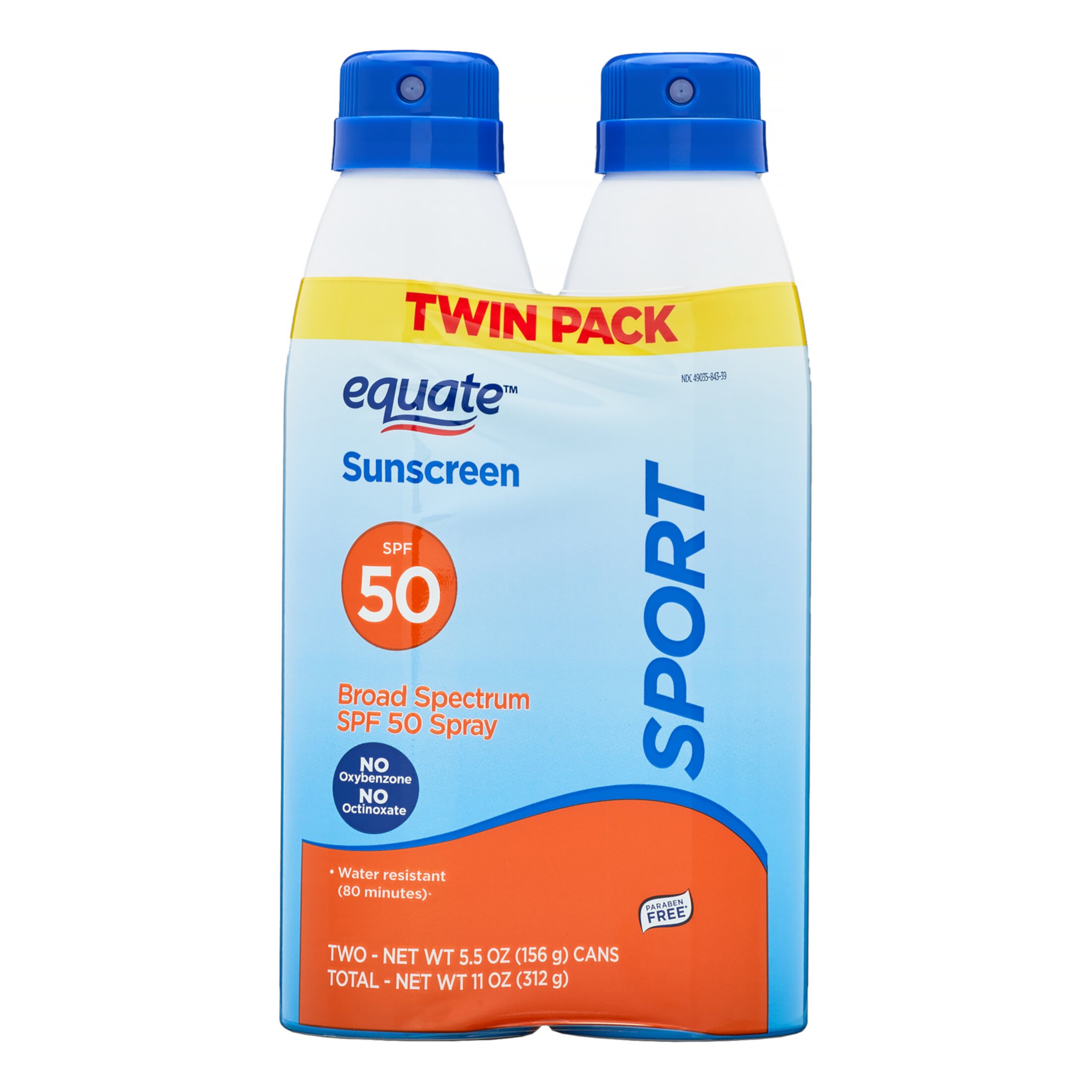 Equate Sport Broad Spectrum Sunscreen Spray, SPF 50, Twin Pack Equate