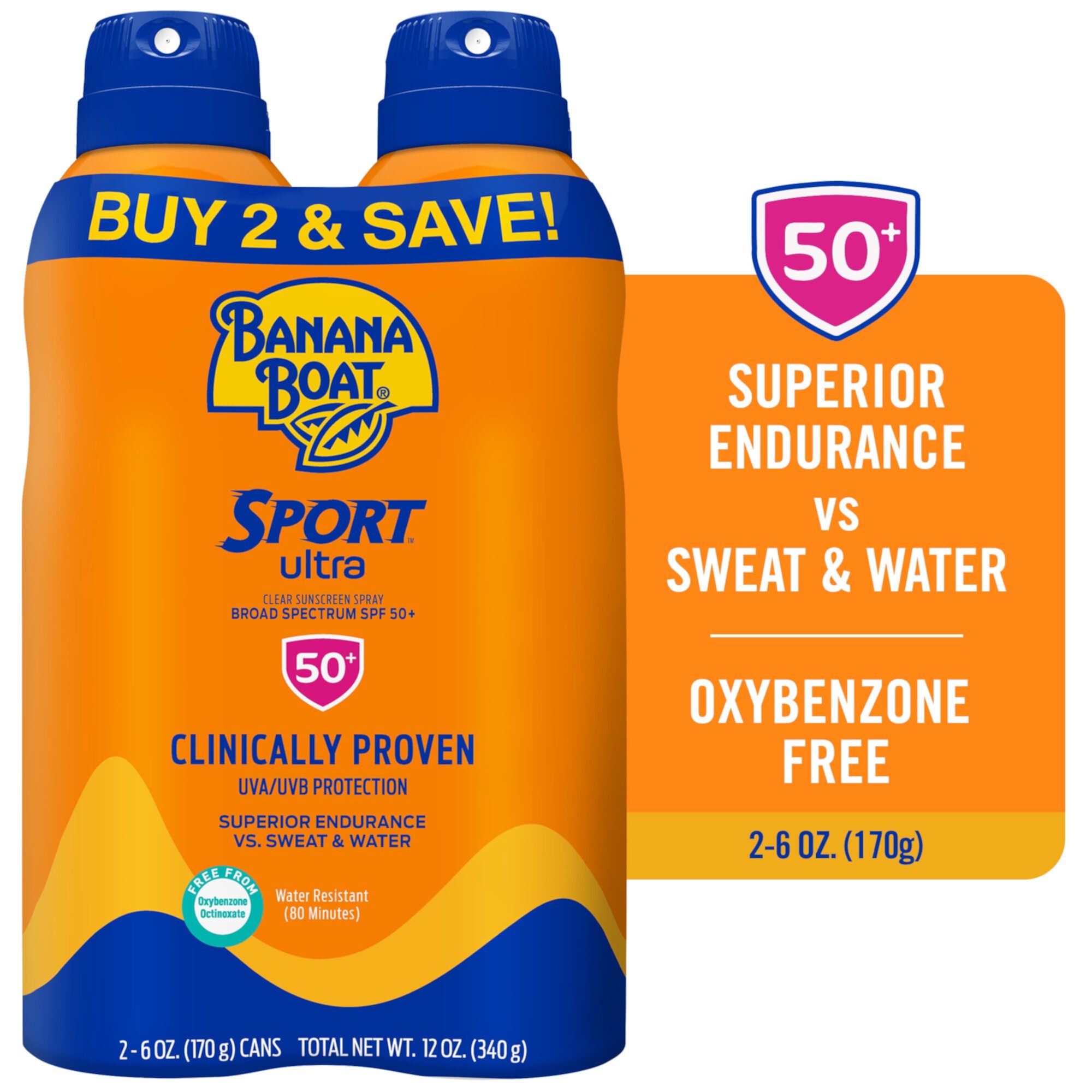 Banana Boat Sport Ultra SPF 50 Sunscreen Spray Twin Pack, Spray Sunscreen, Adult Sunblock, 6 oz each BANANA BOAT