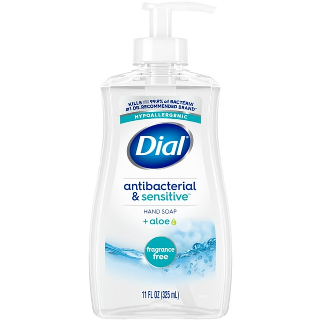 Dial Liquid Hand Soap, Antibacterial & Sensitive, Fragrance Free, 11 fl oz Dial