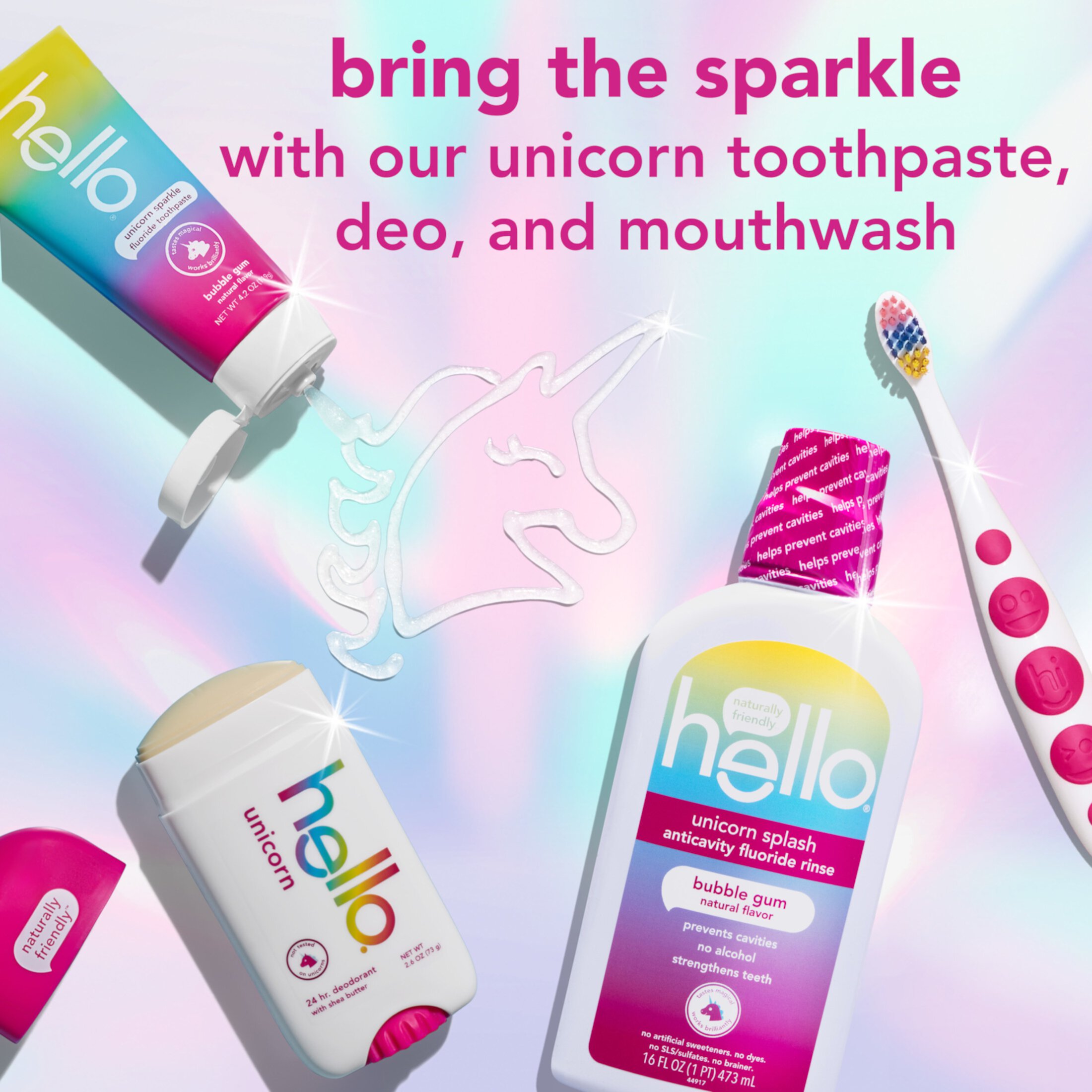 Hello Kids Mouthwash with Unicorn Bubble Gum Flavor, Alcohol Free Mouthwash for Kids with Fluoride, Safe for Ages 6 and Up, Anticavity, Vegan, No Alcohol, No Dyes, 16 oz bottle Hello