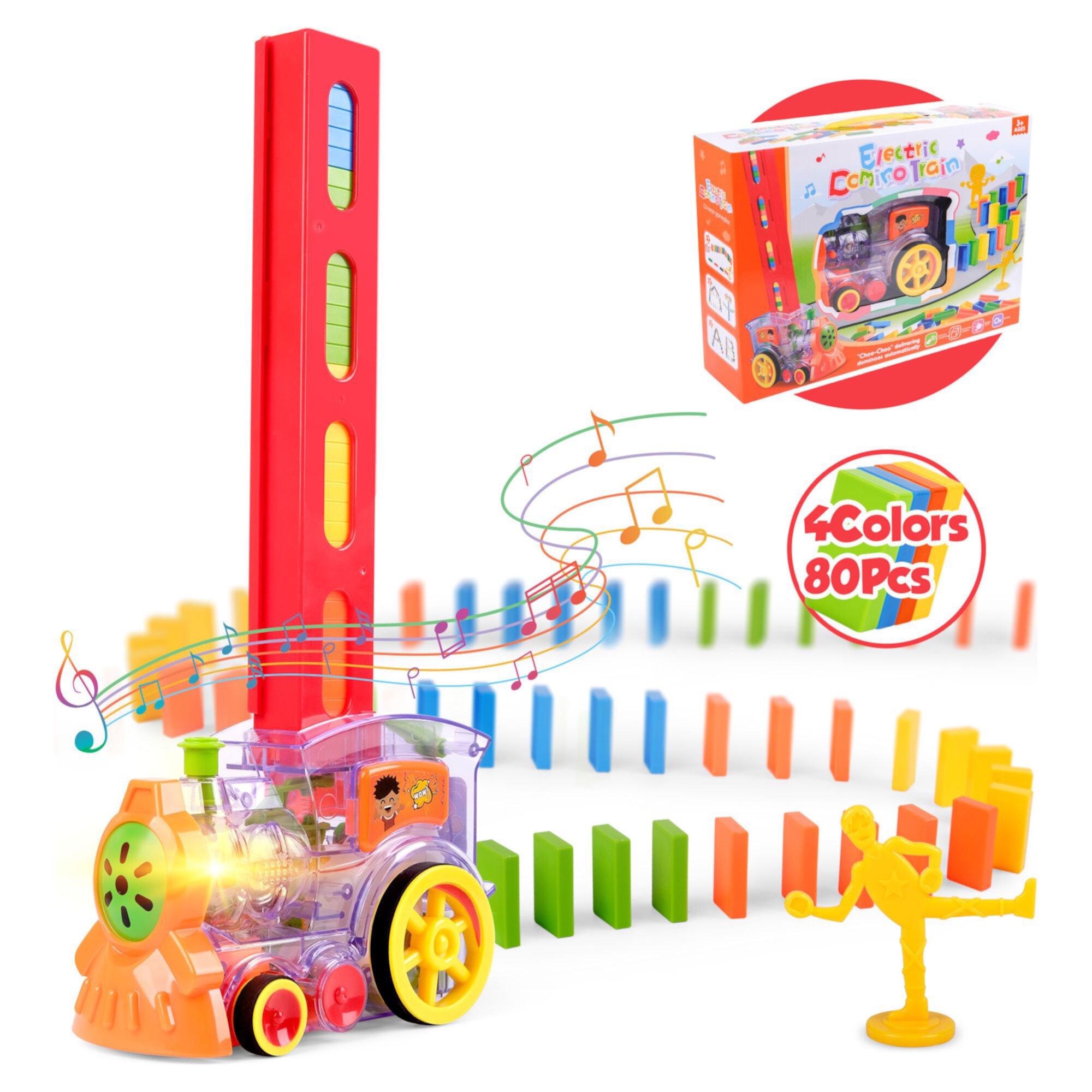 Vanmor Domino Train Toy Dominó Set, Modelo Automático de Tren de Rally con Luz, Bloques de dominó para Niños, Juguete Apilable de Construcción para Niños de 3 4 5 6 7 Años Vanmor