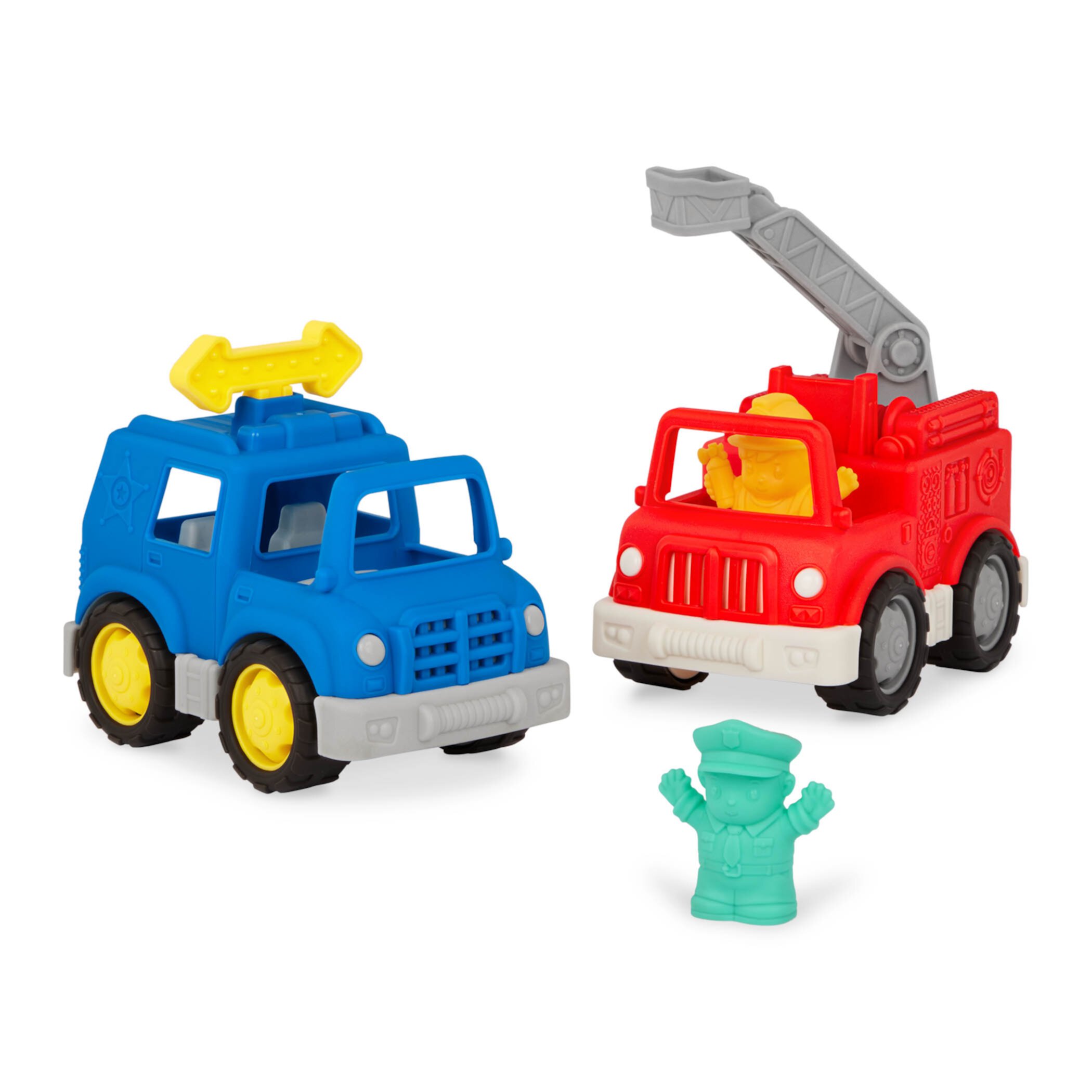 Battat Tough Truckies Fire Truck and Police Car with Drivers, Baby and Toddler Toys Battat