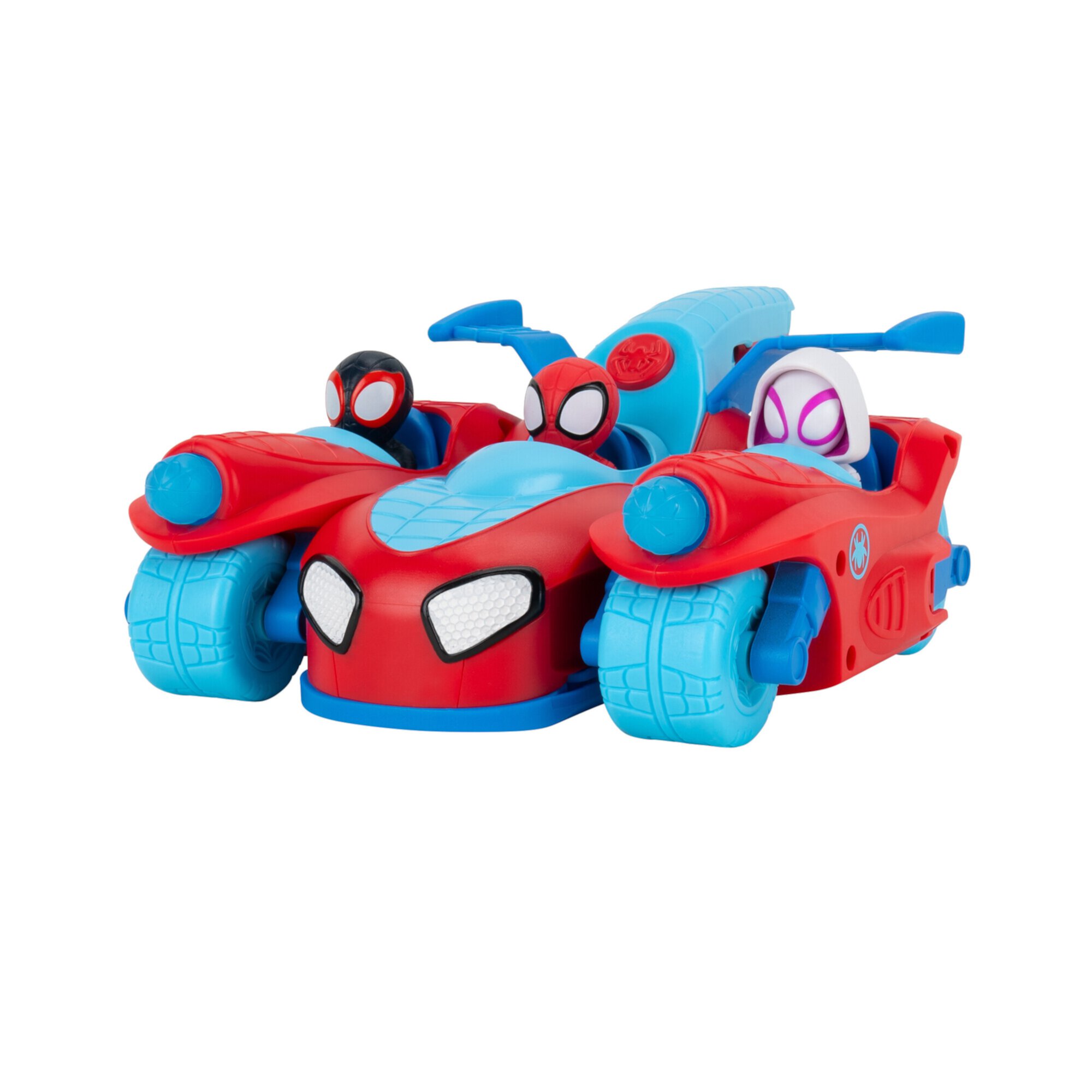 Marvel's Spidey and His Amazing Friends 8.5 inch Team Split Three-in-One Racer Play Vehicle with Web Dart Toddler Toy Marvel