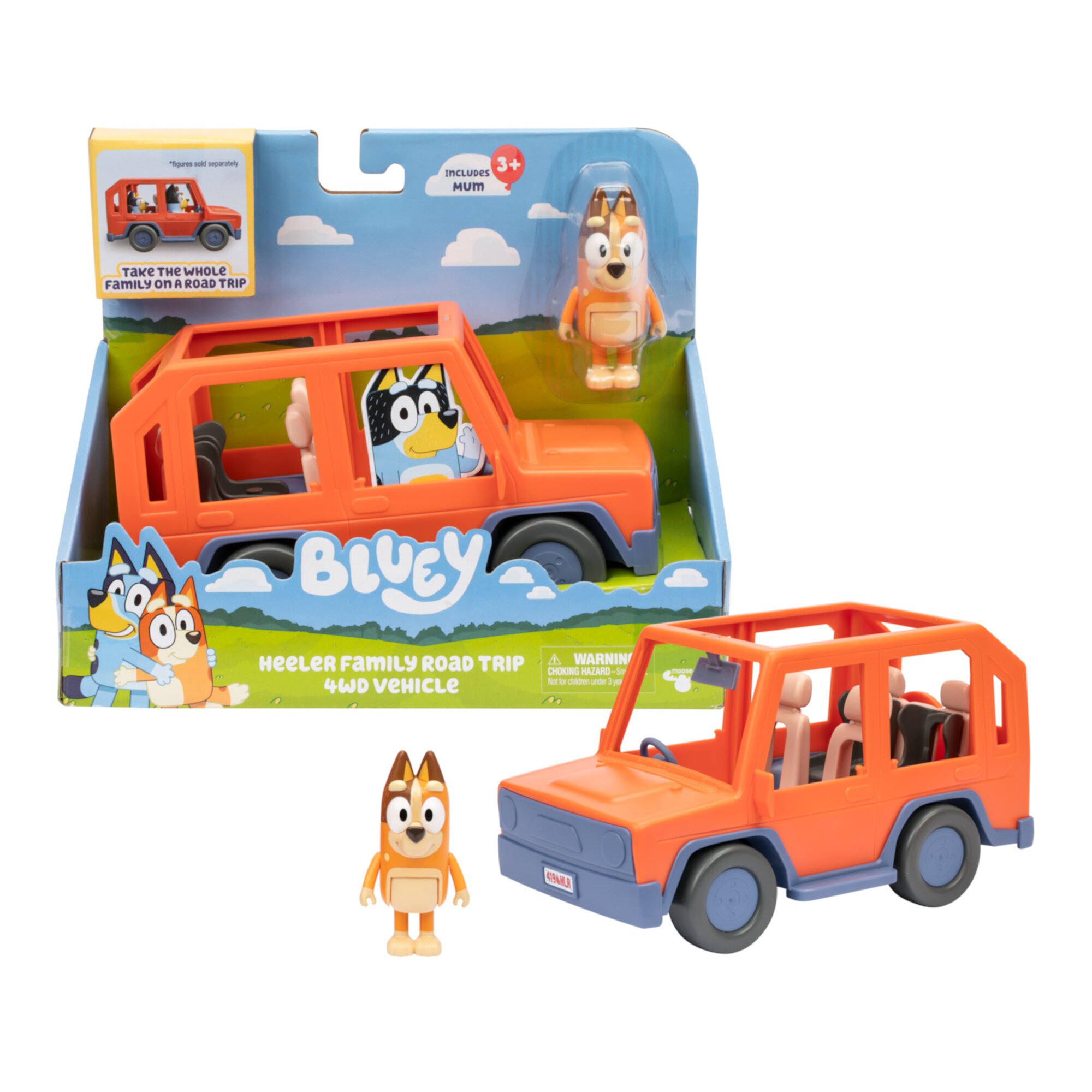 Bluey Heeler Family Road Trip 4WD Car Play Vehicle, Includes Chilli Fits 4 Bluey Figures , Ages 3+ Bluey