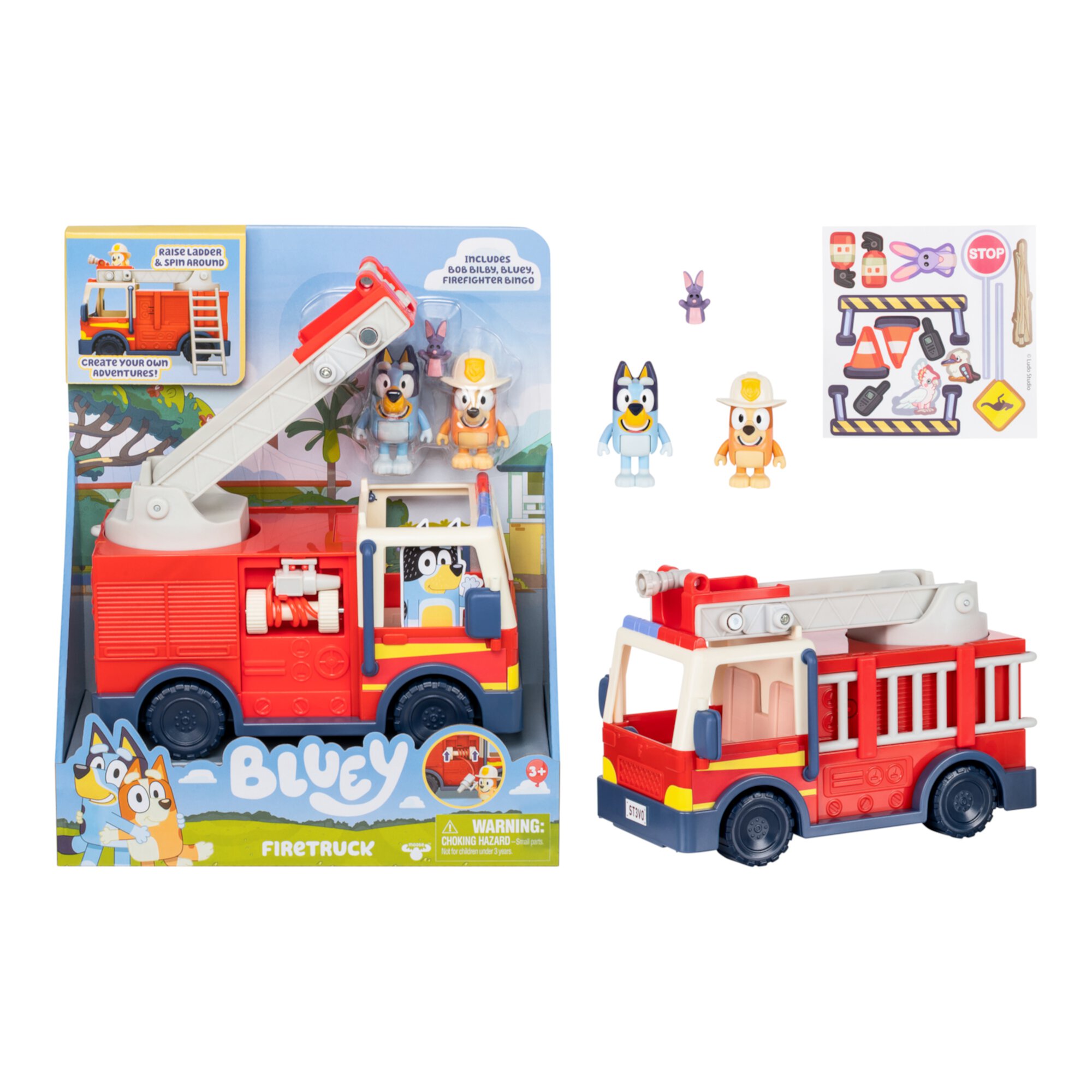 Bluey Fire Truck with Bluey  Exclusive Firefighter Bingo and Bob Bilby, Ages 3+ Bluey