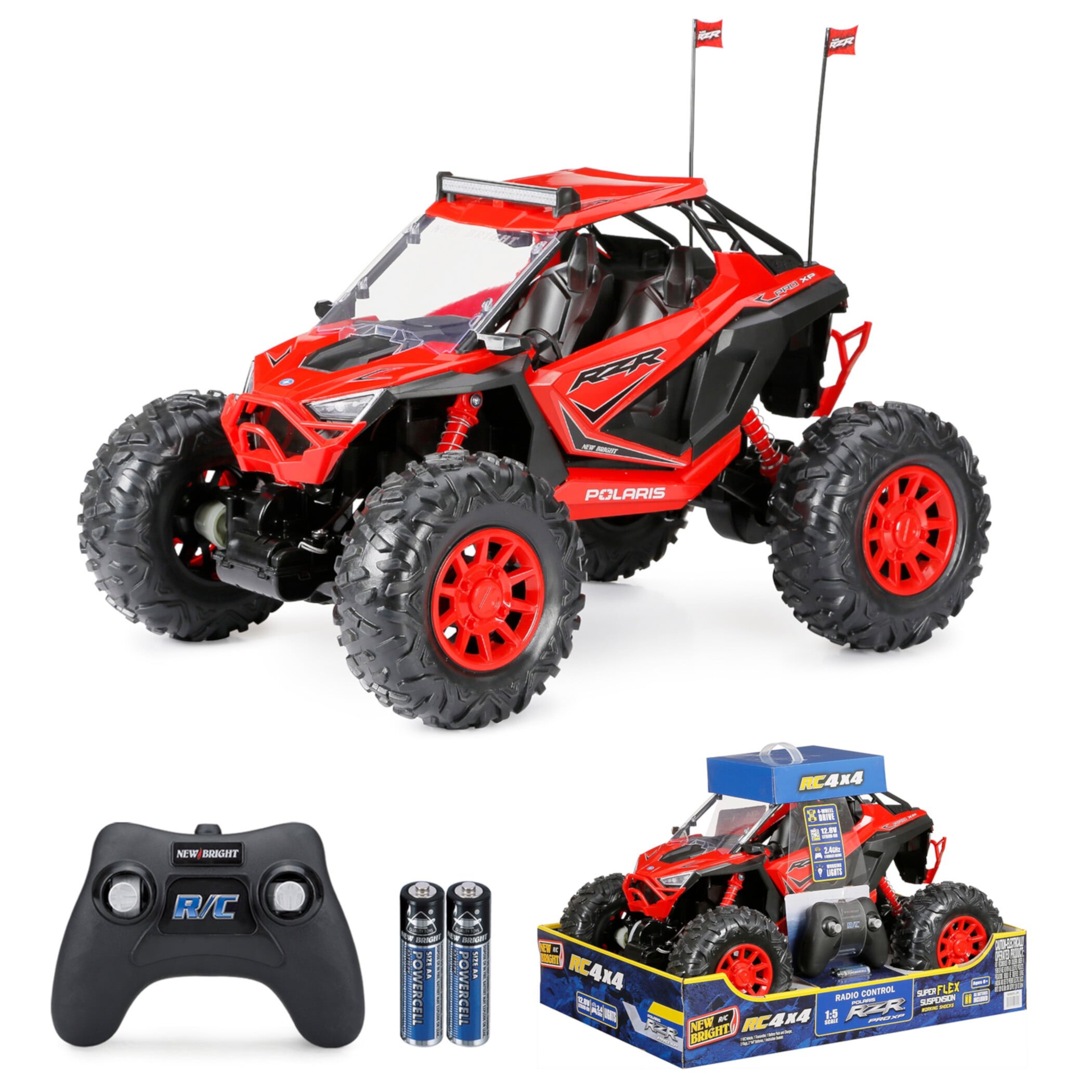 New Bright (1:5) RZR XP Pro Battery Remote Control Red Polaris ATV, 60805-2R Child Tween New Bright