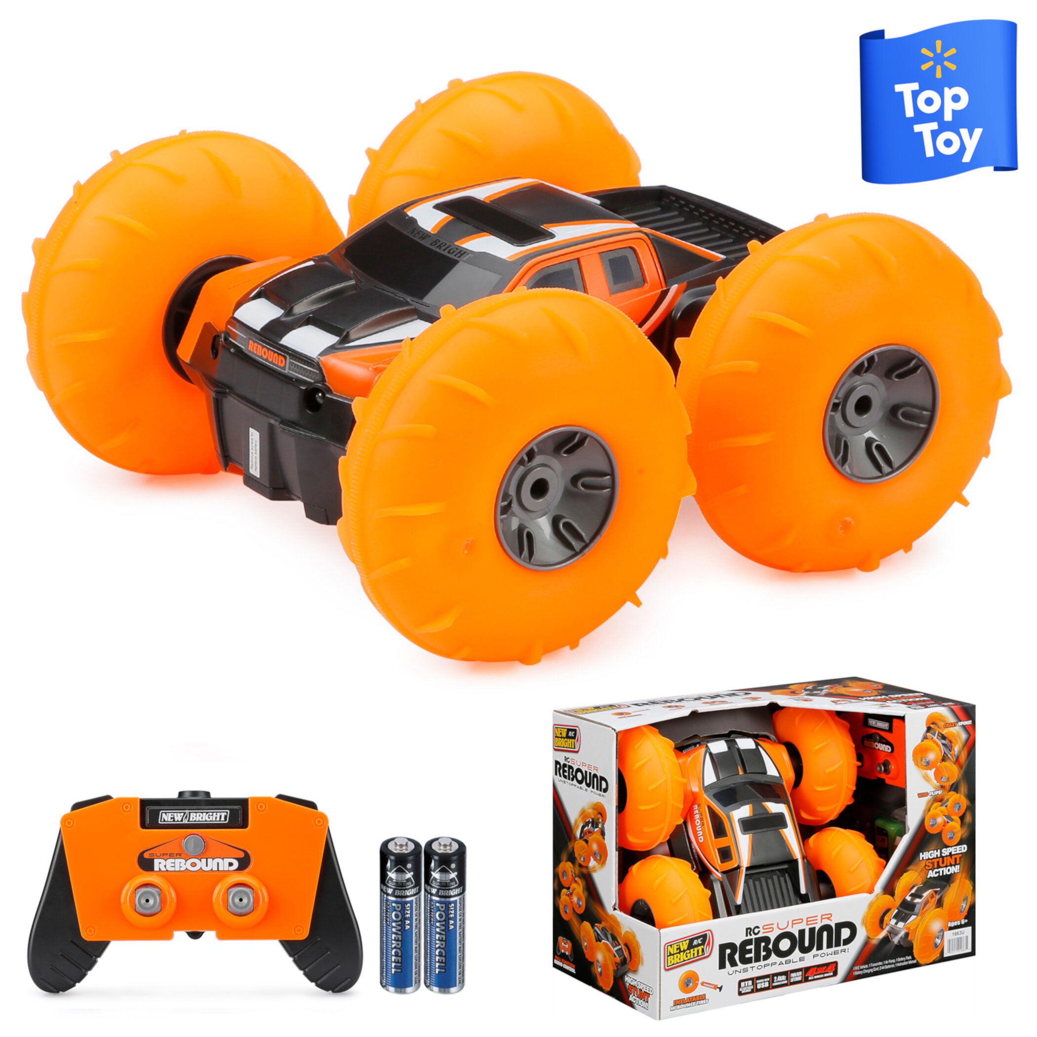 New Bright (1:16) Super Rebound Battery Remote Control Orange Stunt Vehicle for Children and Tweens, 1663U New Bright