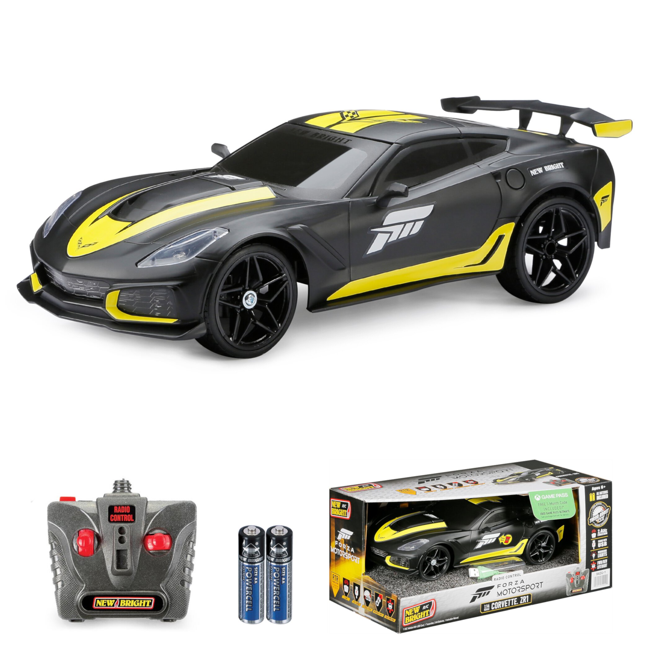 New Bright (1:16) Forza Corvette Battery Remote Control Black Car, 942U-1 Children Tween New Bright