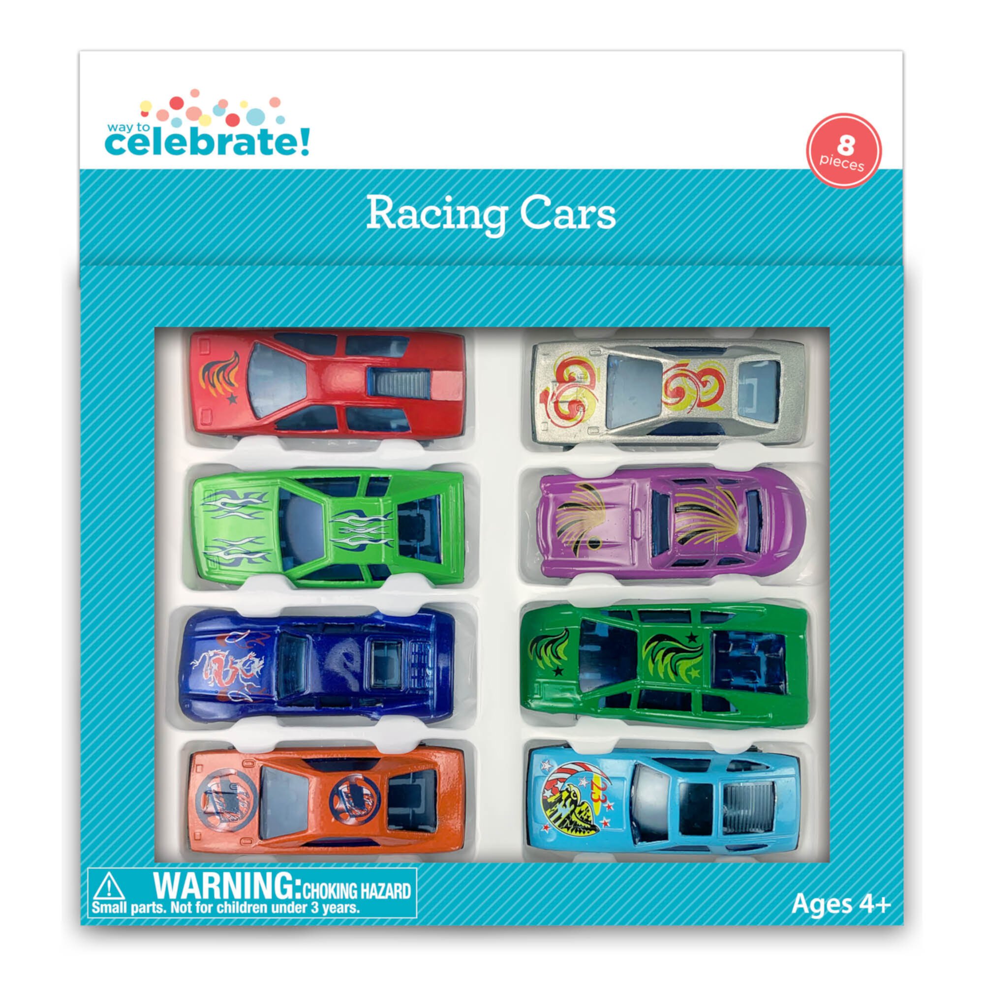 Way to Celebrate Metal Diecast Racing Cars 8 Pack Assorted, Party Toys Way To Celebrate