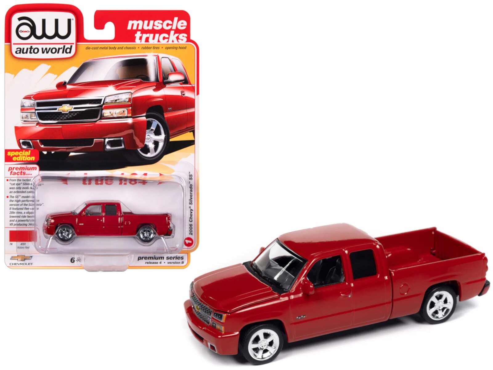 Camioneta Chevrolet Silverado SS Victoria Roja "Muscle Trucks" Serie 1/64 Coche Modelo Fundido a Presión de Auto World Auto World