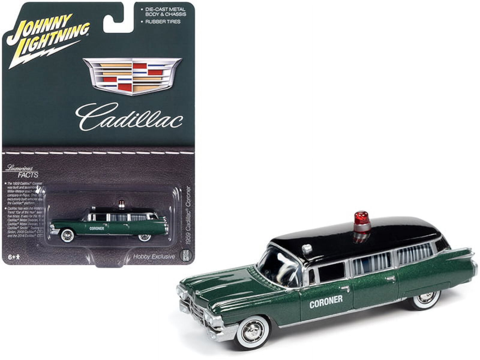 Johnny Lightning JLSP100 1959 Cadillac Coroner Verde Metálico con Tapa Negra Edición Especial Escala 1 por 64 Modelo de Coche Fundido a Presión Johnny Lightning