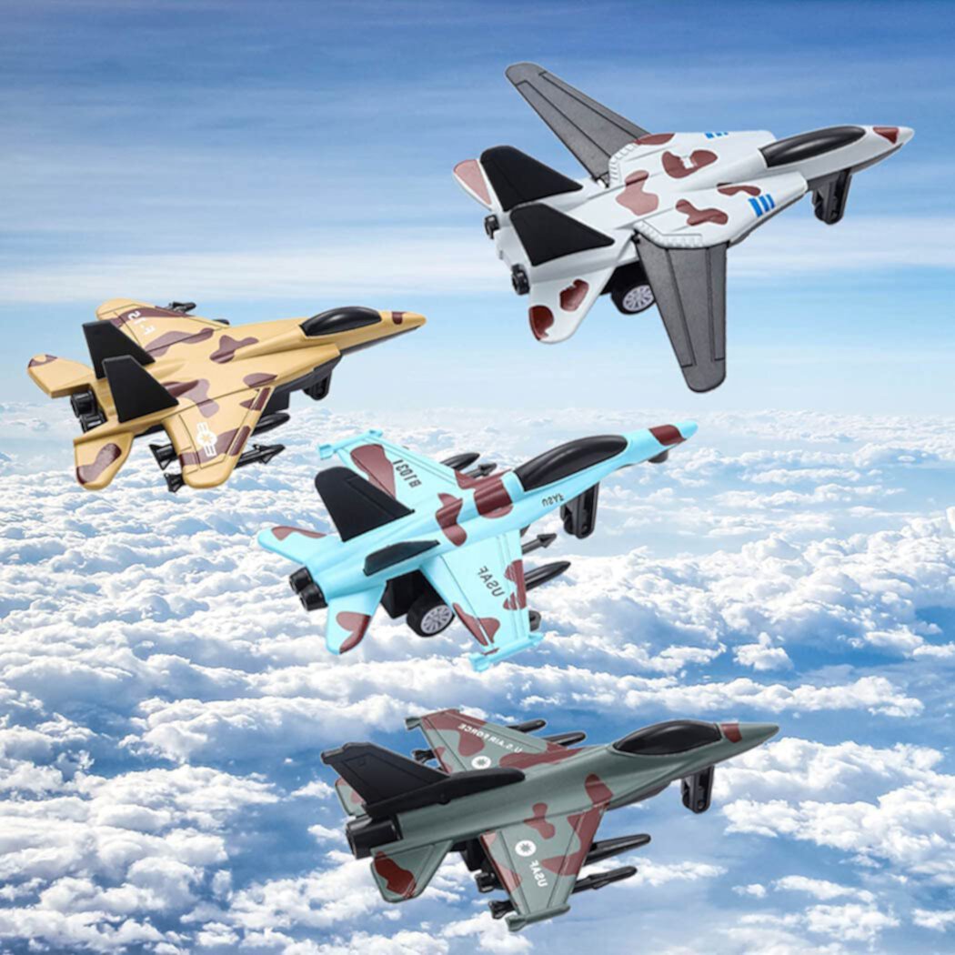 4PCS Diecast Fighter Jets Pullback Airplane Toys Military Plane Fighter Toys Alloy Mini Air Force Kids Playset Birthday Xmas Gifts for Boys and Girls Kiddopark