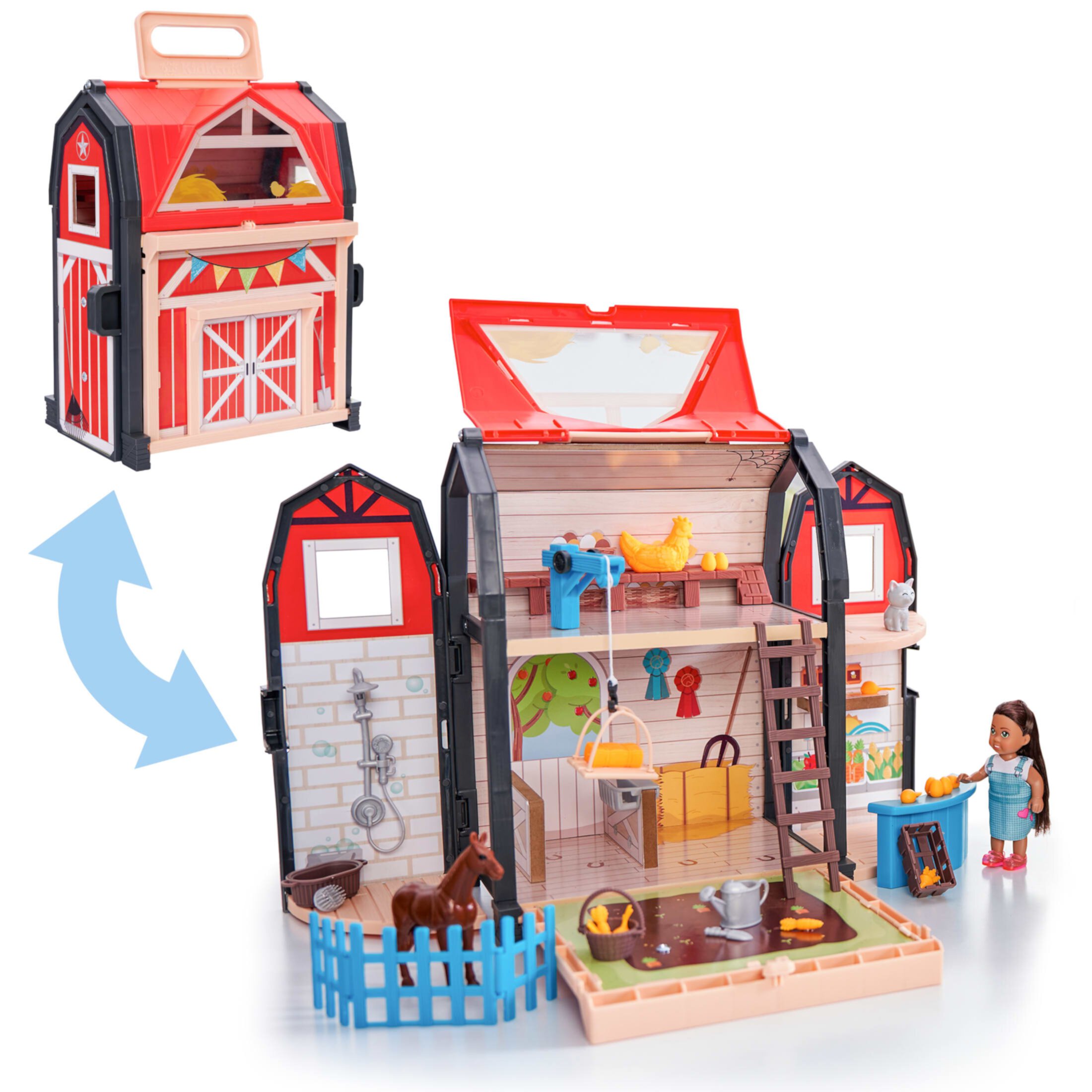 KidKraft Tote-ables™ Portable Barn Dollhouse with Doll Included, Storage, 30 Accessories KidKraft