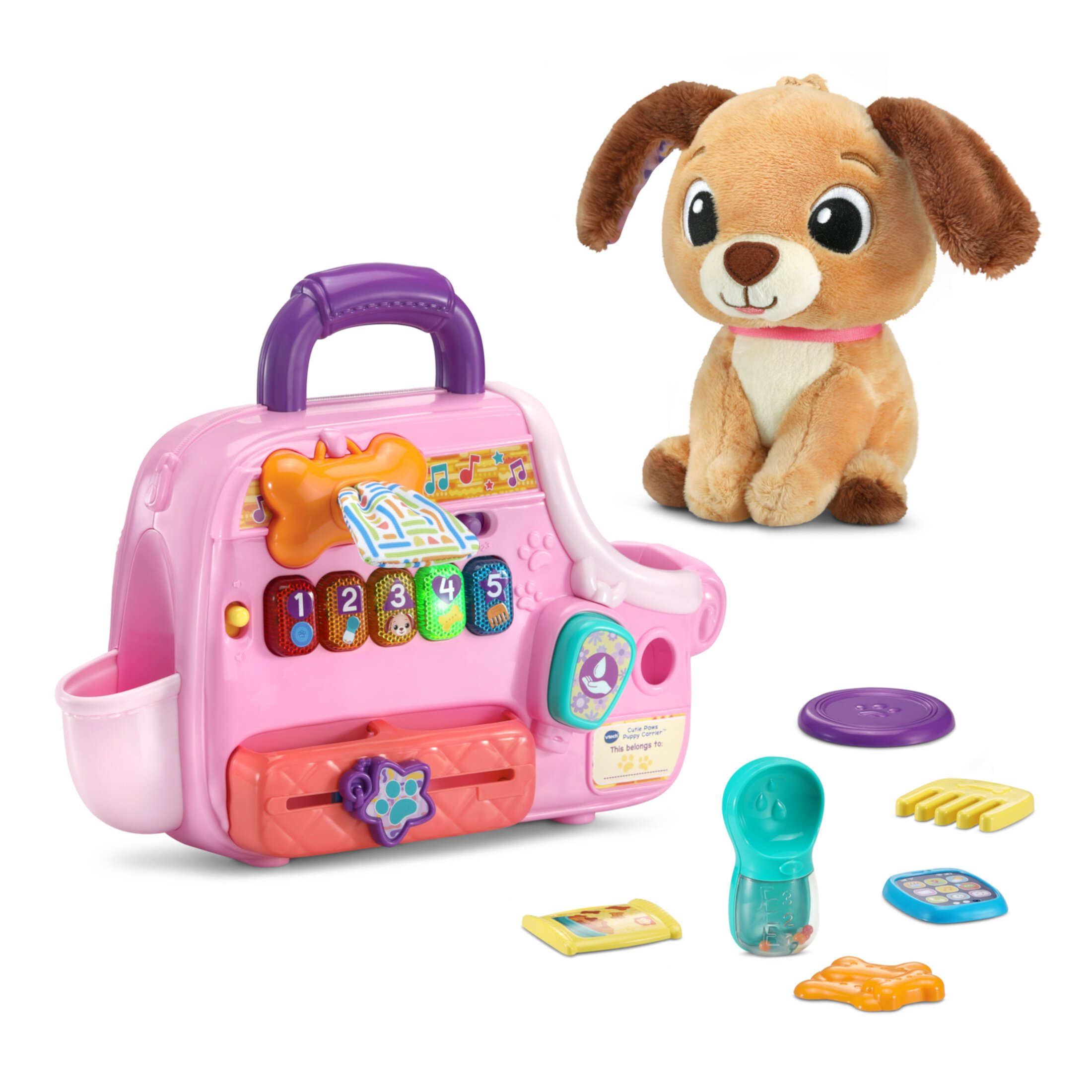 VTech Cutie Paws Puppy Carrier Plush Electronic Pets with Accessories Included, Baby and Toddler Toys VTech