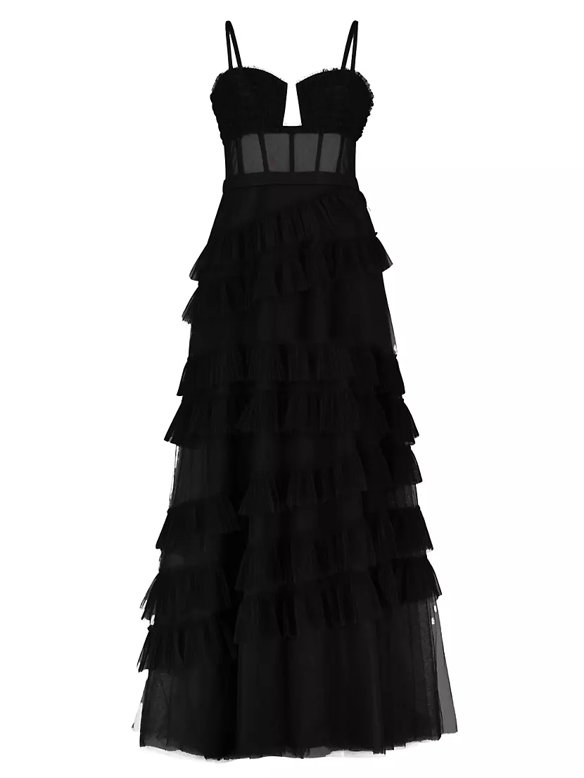 Женское Повседневное Платье BCBGMAXAZRIA Corset Tulle Ruffled Gown BCBGMAXAZRIA