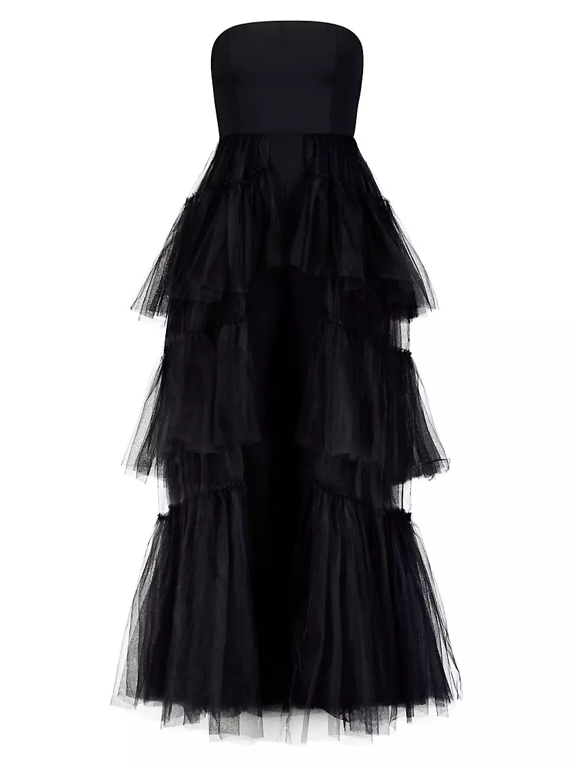 Strapless Tiered Tulle Overlay Jumpsuit BCBGMAXAZRIA