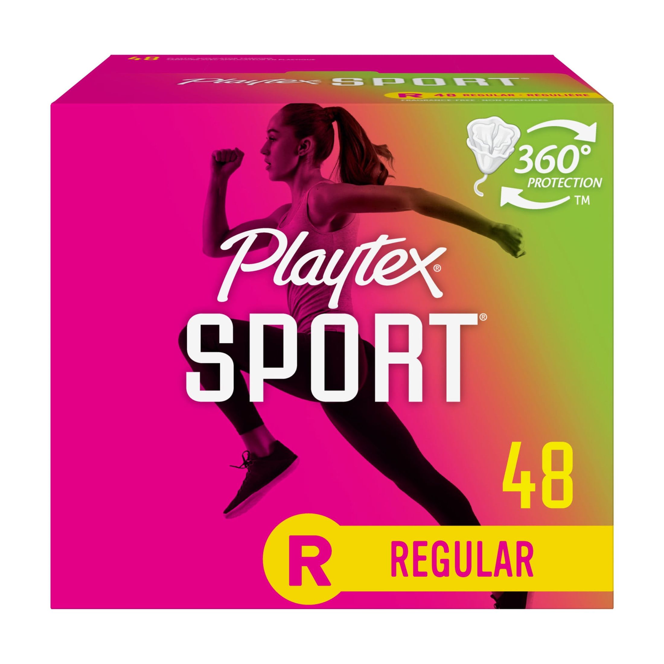 Playtex Sport Regular Plastic Applicator Tampons, 48 Ct, 360 Degree Sport Level Period Protection Playtex