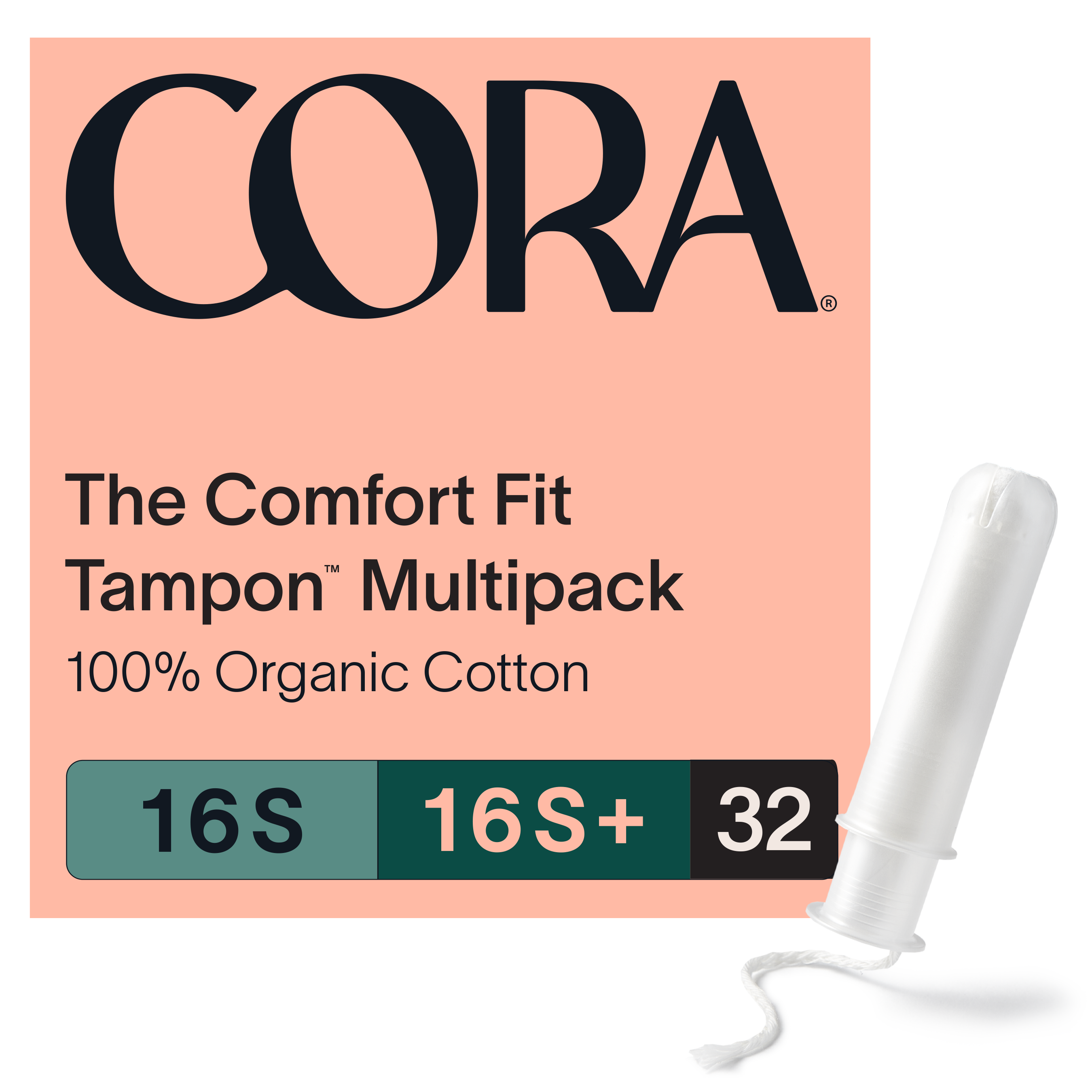 Cora Compact Applicator Tampons, 100% Organic Cotton, Super/Super+, 32 Count Cora