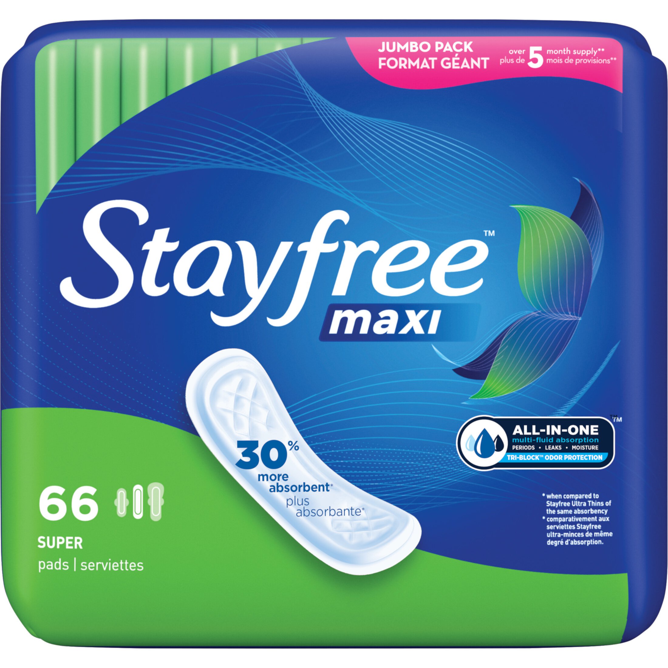 Stayfree Maxi Super Pads Wingless, Unscented, 66 Ct, Absorbs 30% More, Multi-Fluid Absorption, Comfortably Dry for up to 8 Hours Stayfree