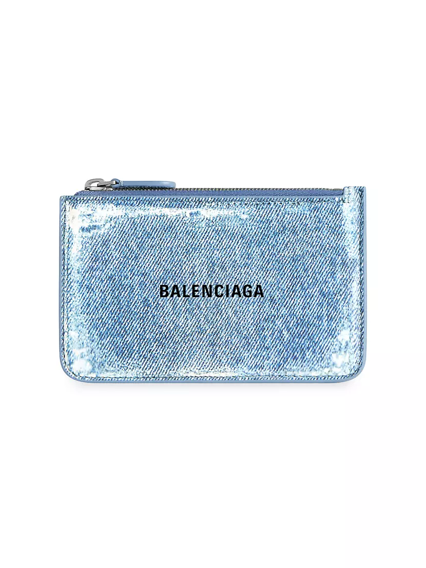 Cash Large Long Coin and Card Holder Denim Printed Balenciaga