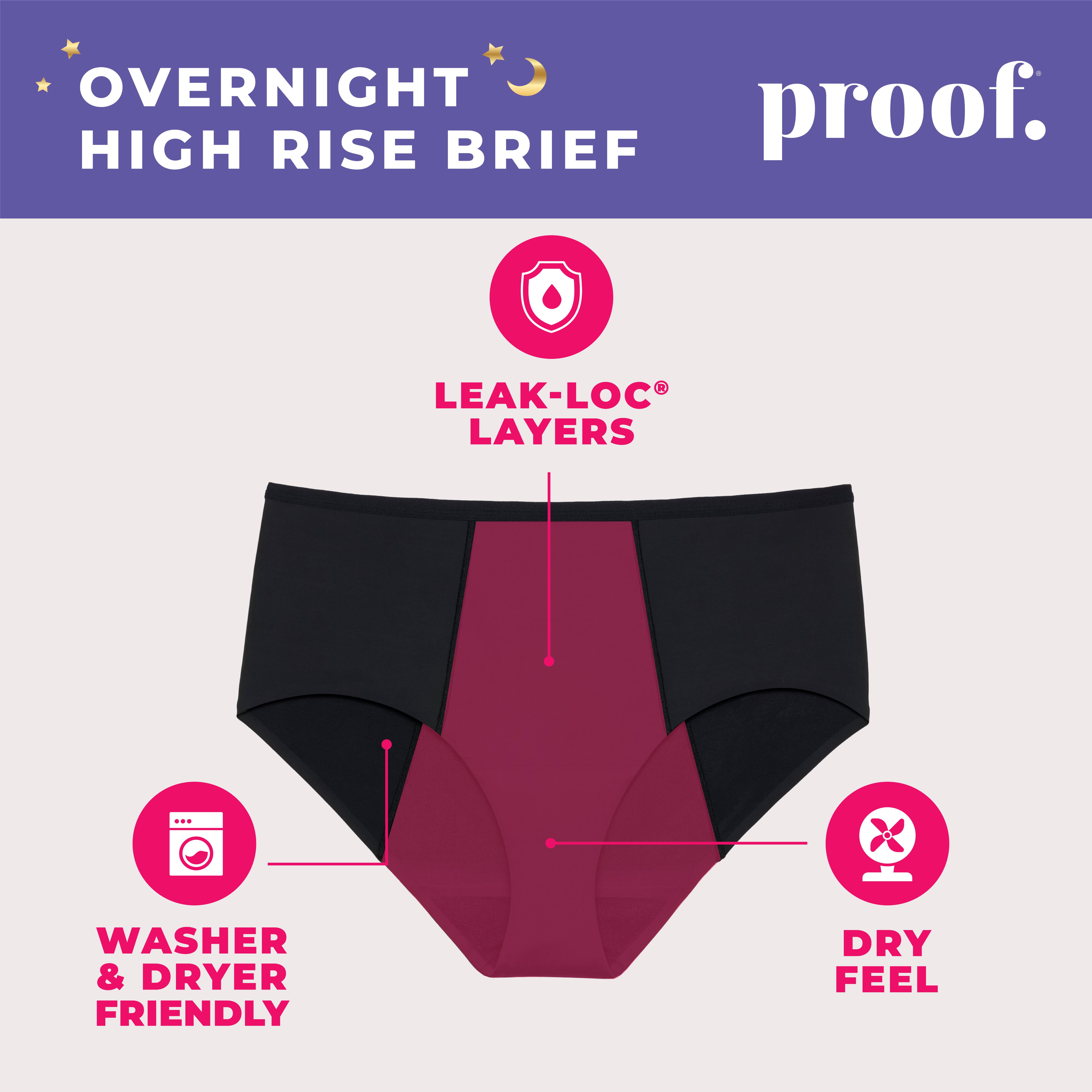 Женское Менструальное нижнее белье Proof Overnight Absorbency, High Rise, Черное, Выберите Размер Proof