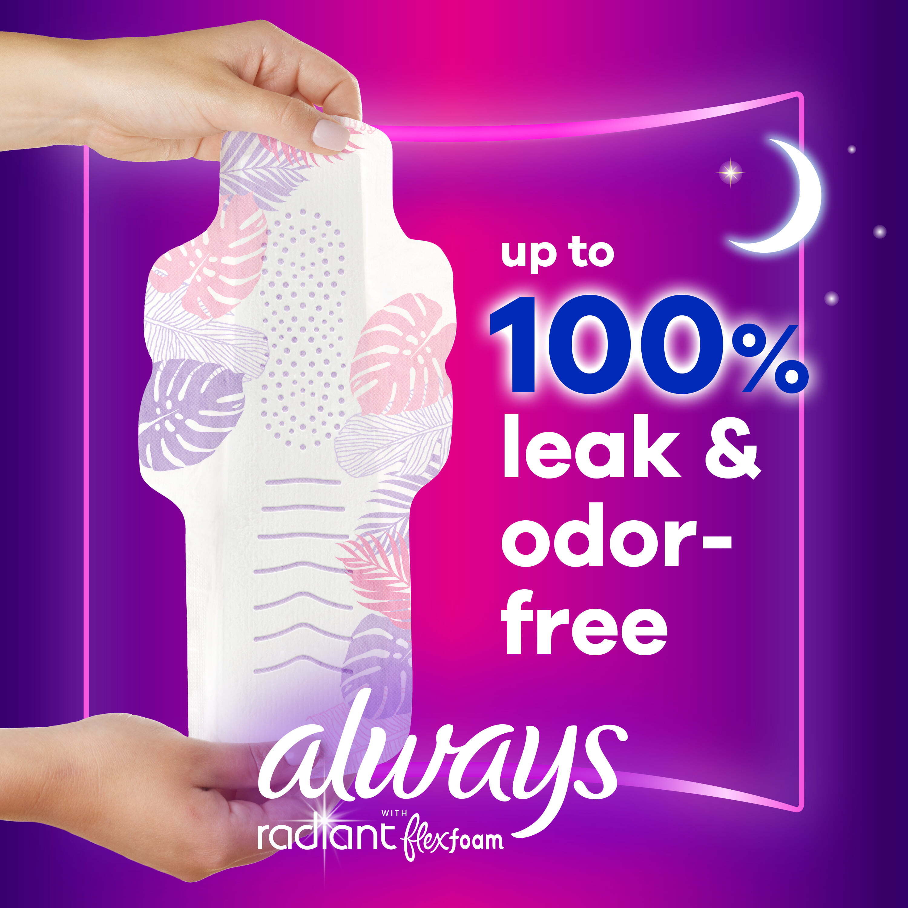 Always Radiant Feminine Pads for Women, Size 5 Extra Heavy Overnight, with Wings, Scented, 54 Ct Always