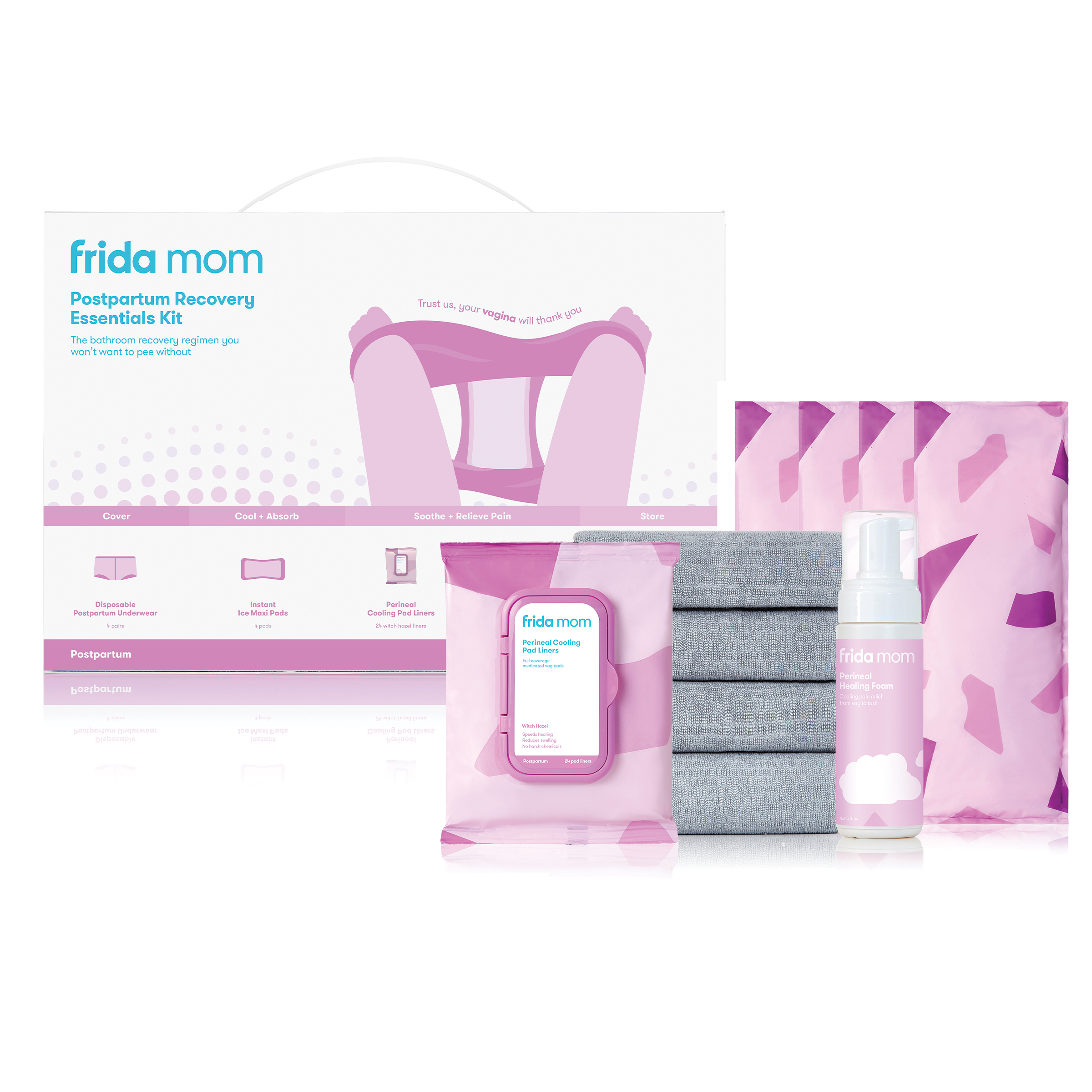 Frida Mom Postpartum Recovery Essentials with Pads & Disposable Underwear, 4 Count Gift Set, One Size Frida Mom