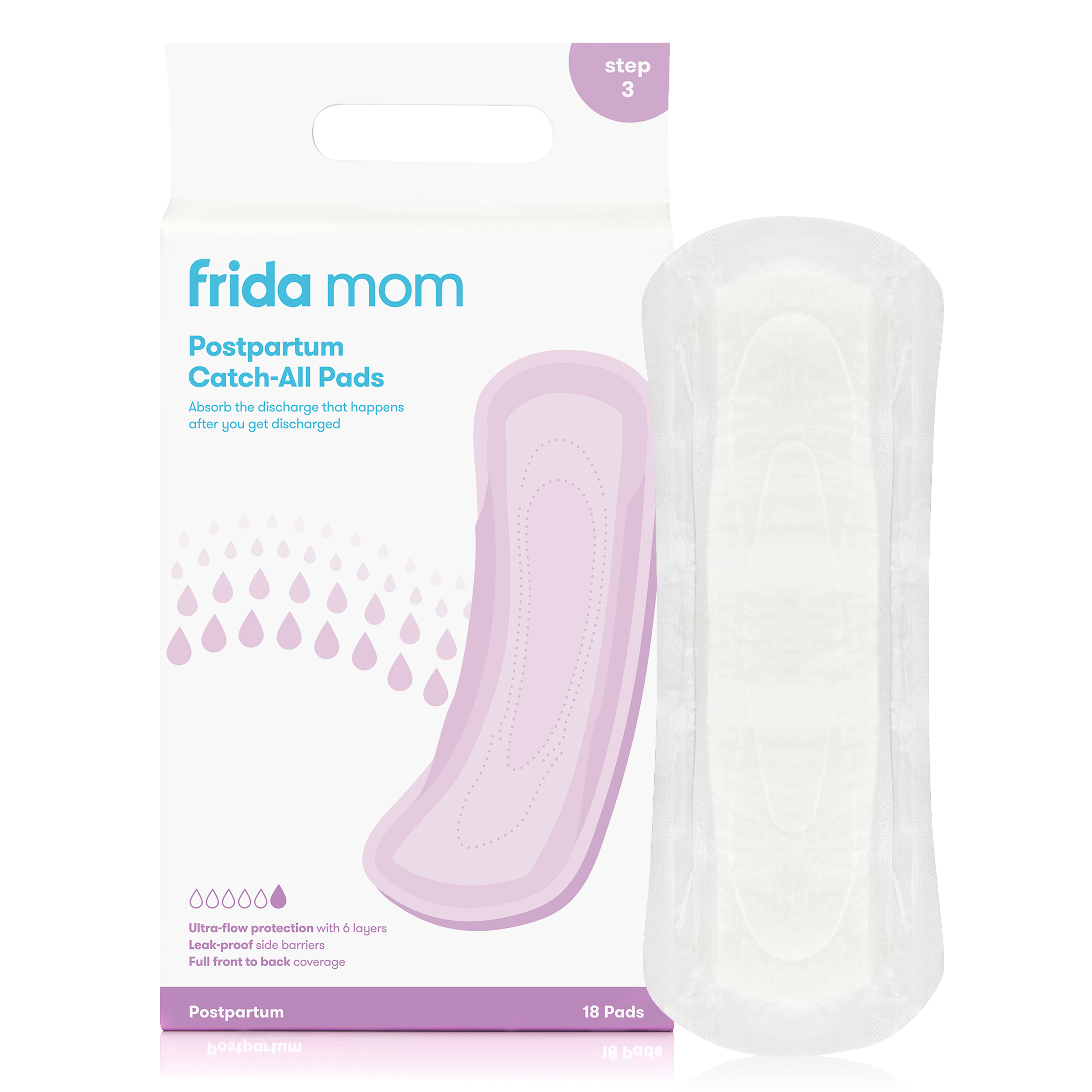 Frida Mom Postpartum Catch-All Feminine Pads for Maximum Absorbancy, Disposable Postpartum Underwear Alternative for Women, 18 Count Frida Mom