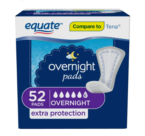 Equate Women's Incontinence Pads, Overnight (52 Count) Equate