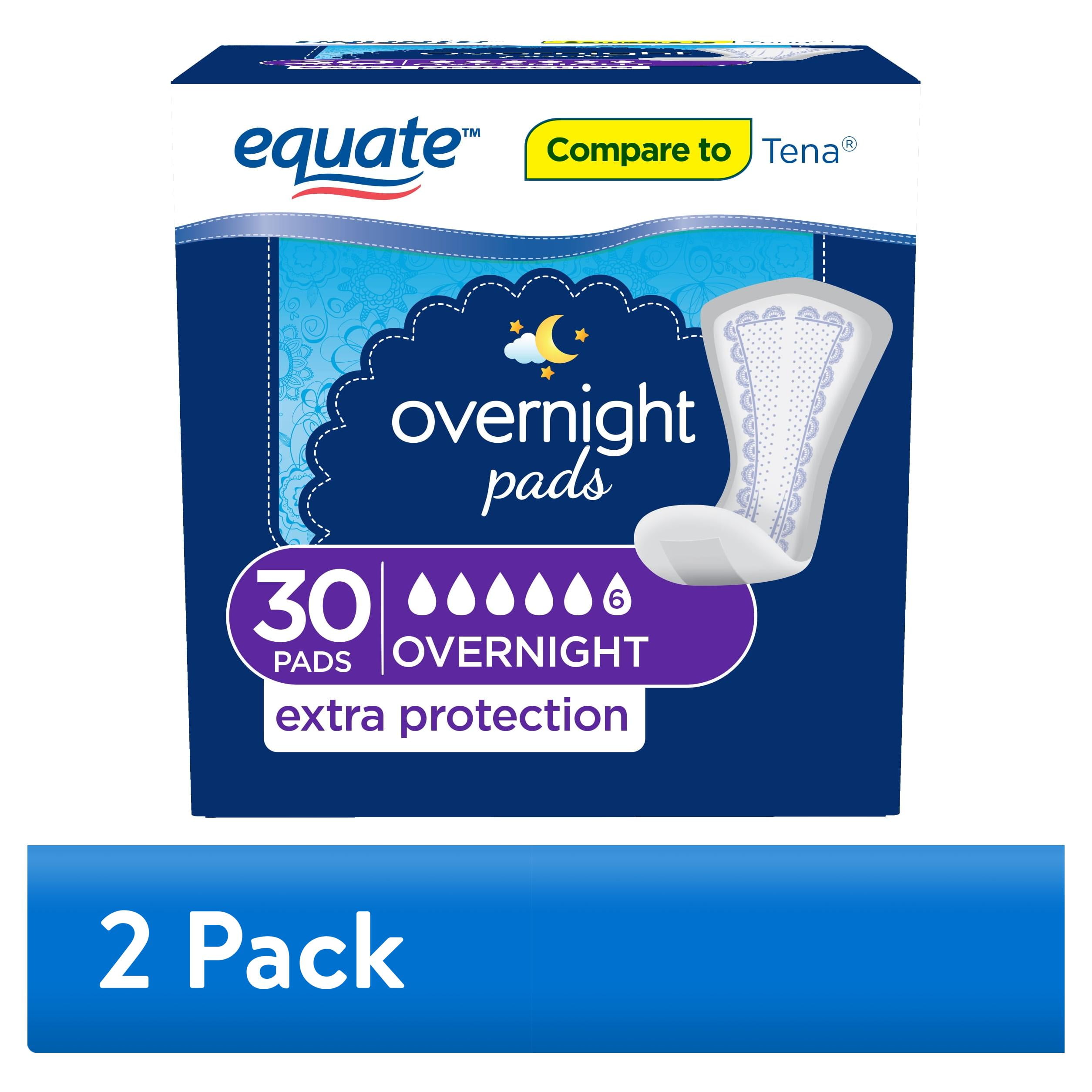 Equate Overnight Contoured Pads, Ultimate Absorbency Extra Protection, 30 count Equate