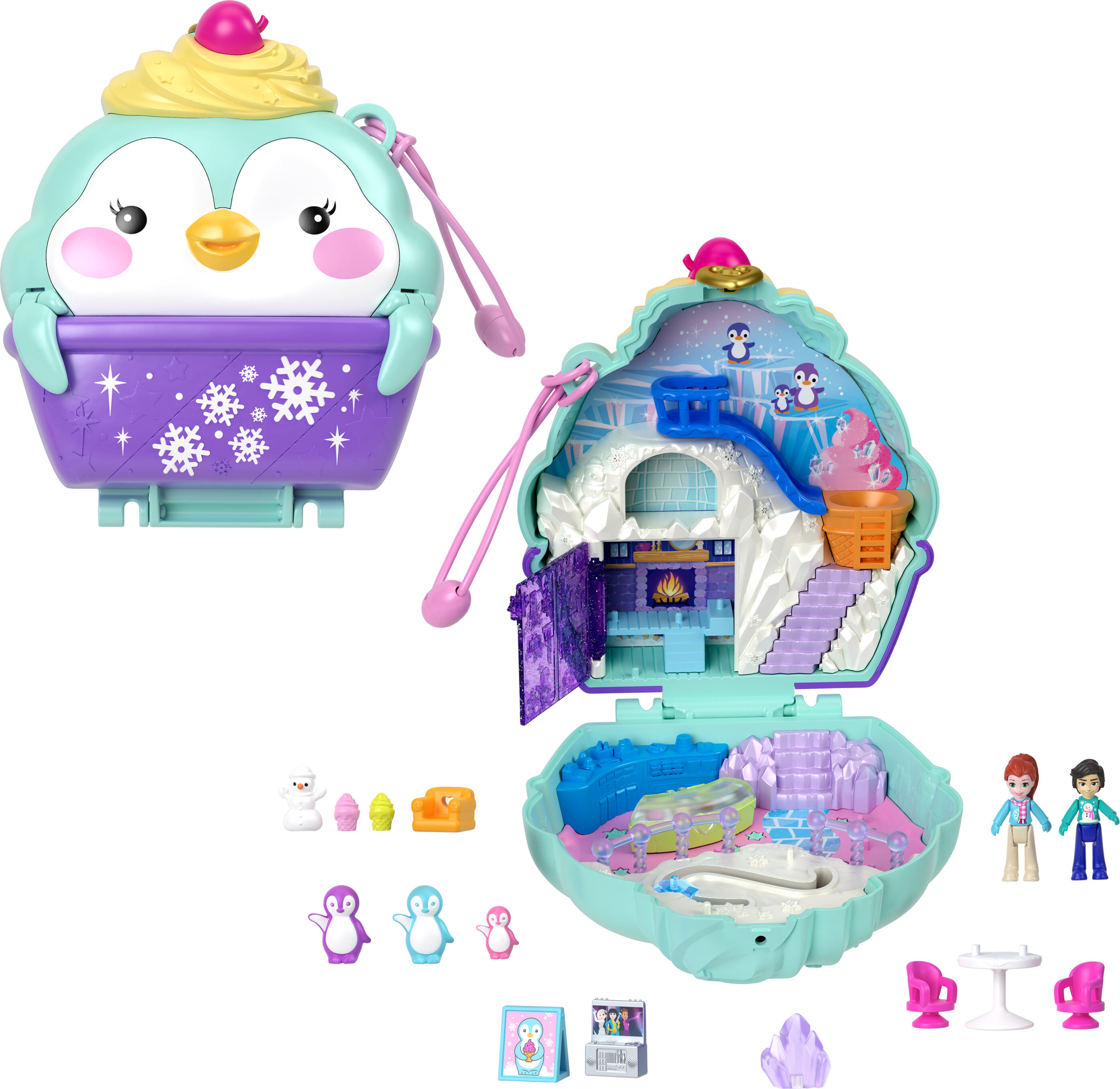 Polly Pocket Muñecas y Juego, Juguete de Viaje Exterior Inquieto, Pingino Dulce para la Nieve, Compacto y Accesorios Polly Pocket