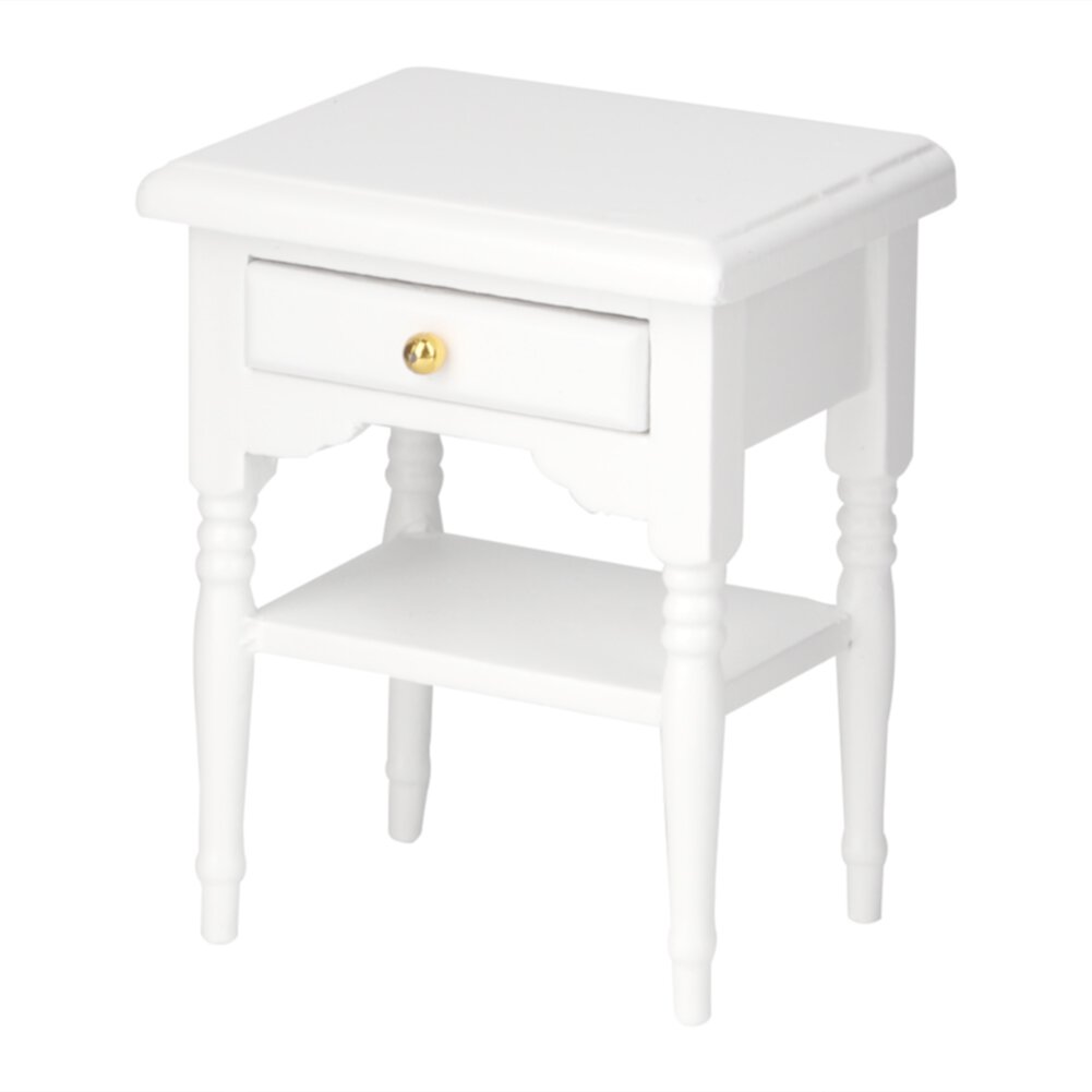 LYUMO 1:12 Escala Casa de Muñecas Mesita de Noche Mini Dormitorio Artículos de Decoración Casa de Muñecas de Madera Modelo de Muebles de Juguete, Blanco LYUMO