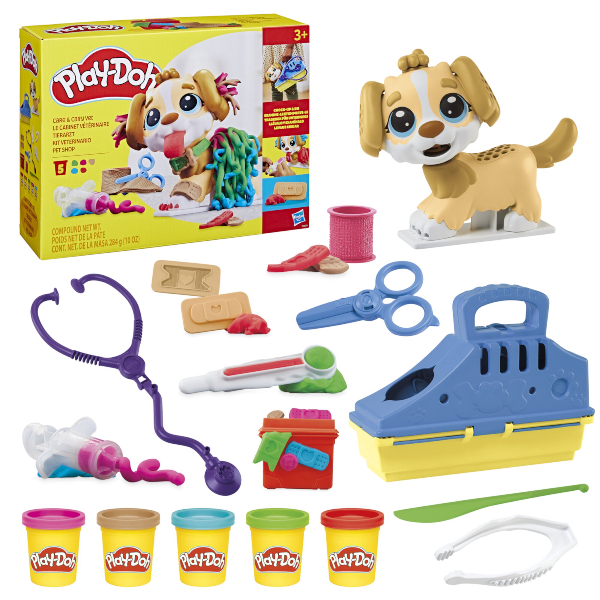 Play-Doh Care 'n Carry Vet Playset, Toy Dog & Pet Carrier, 10 Tools & 5 Colors, Preschool Toys, Christmas Gifts for Girls & Boys, 3+ Play-Doh