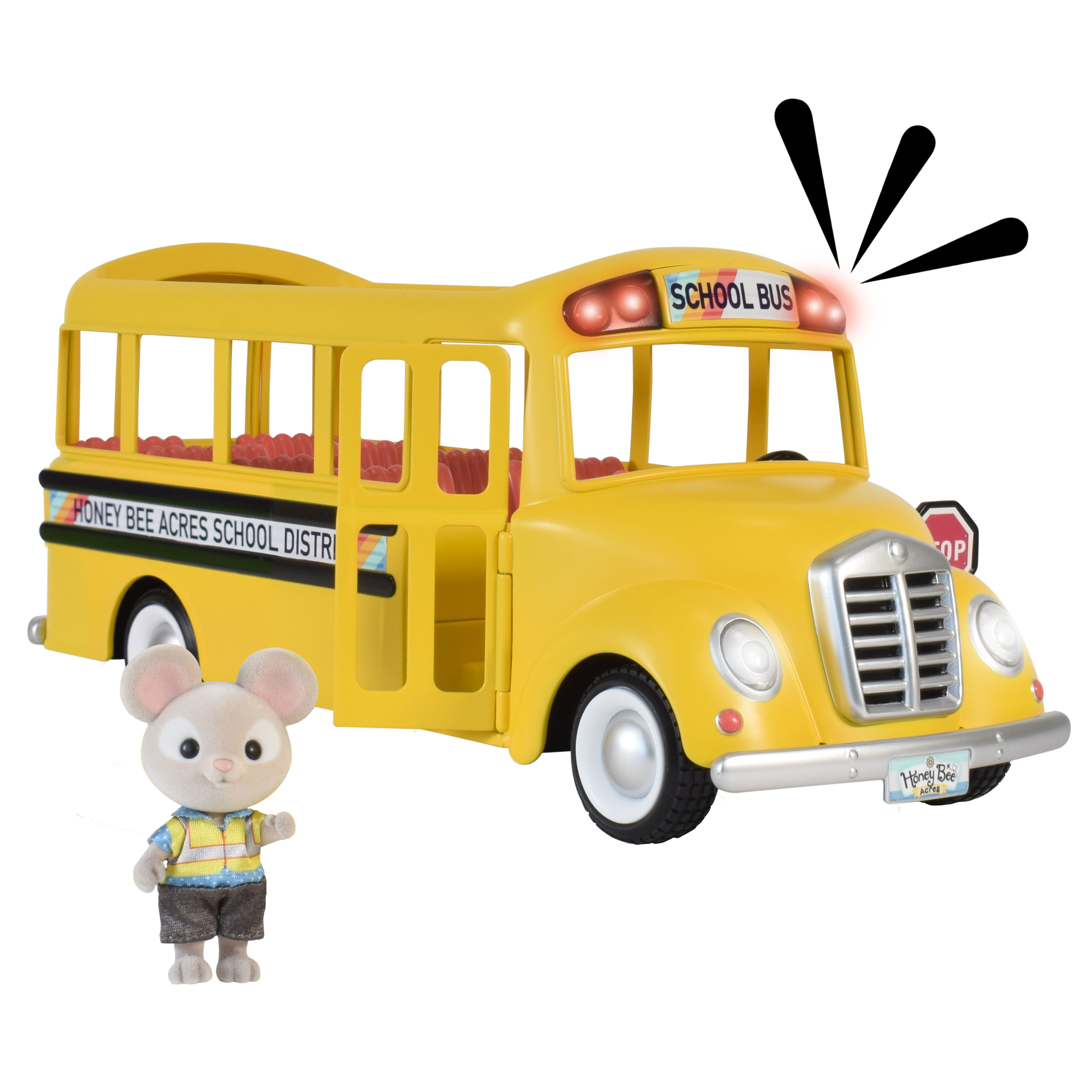 Honey Bee Acres Yellow Sunshine School Bus with Lights & Sounds, Doll Included, Children Ages 3+ Honey Bee Acres