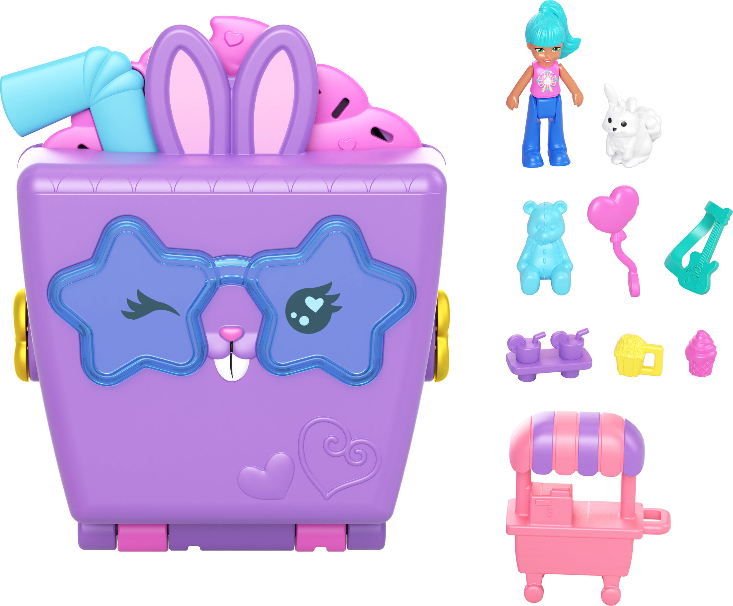 Polly Pocket Bunny Carnival Compact, Mini Playset & Travel Toy with Food Theme Polly Pocket