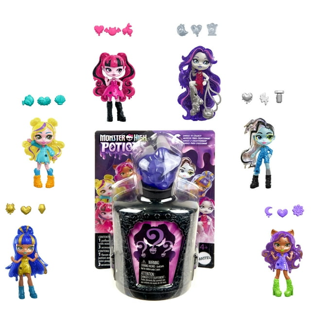 (2 pack) Monster High Potions Mini Dolls, Surprise Character Figures with Water Reveal (Characters May Vary) Monster High