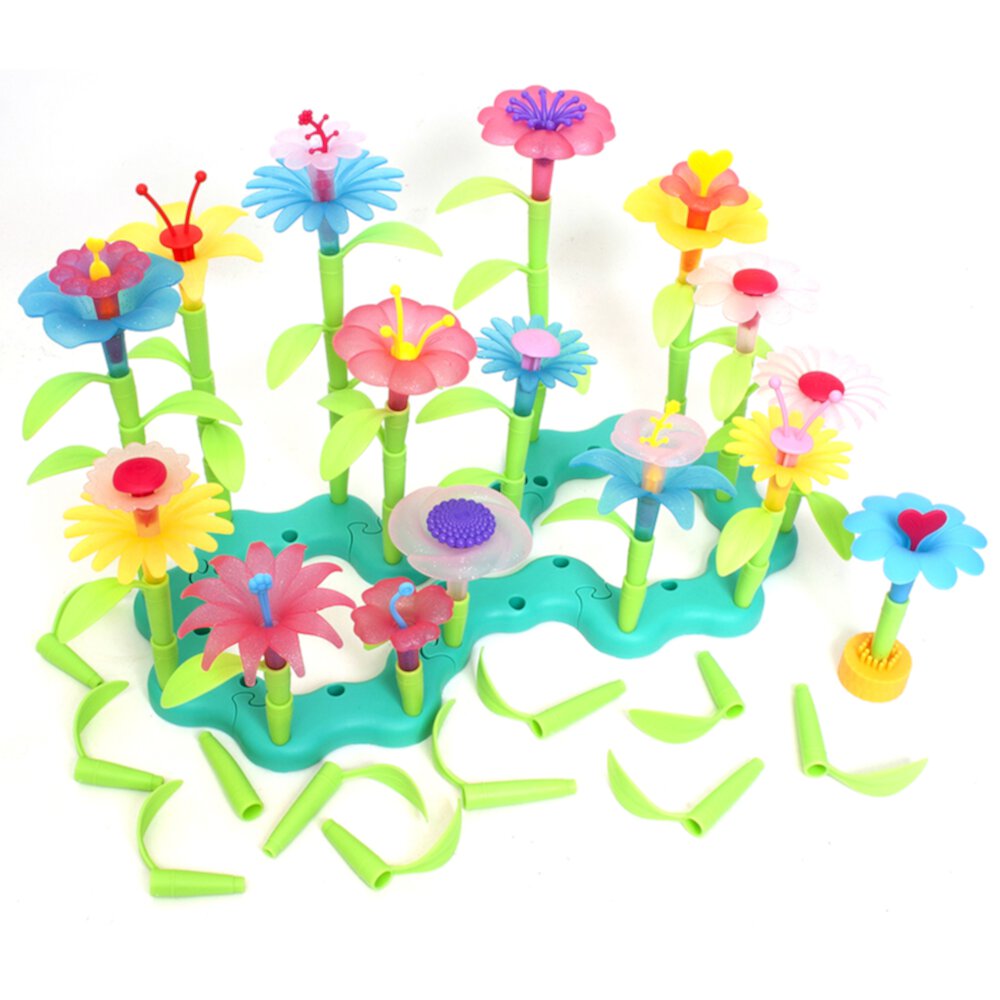 Kid Connection Build Your Own Garden Playset - 169-Piece Creative Floral Toy Set with Convenient Storage Bucket for Endless Fun, Ages 3+ Kid Connection