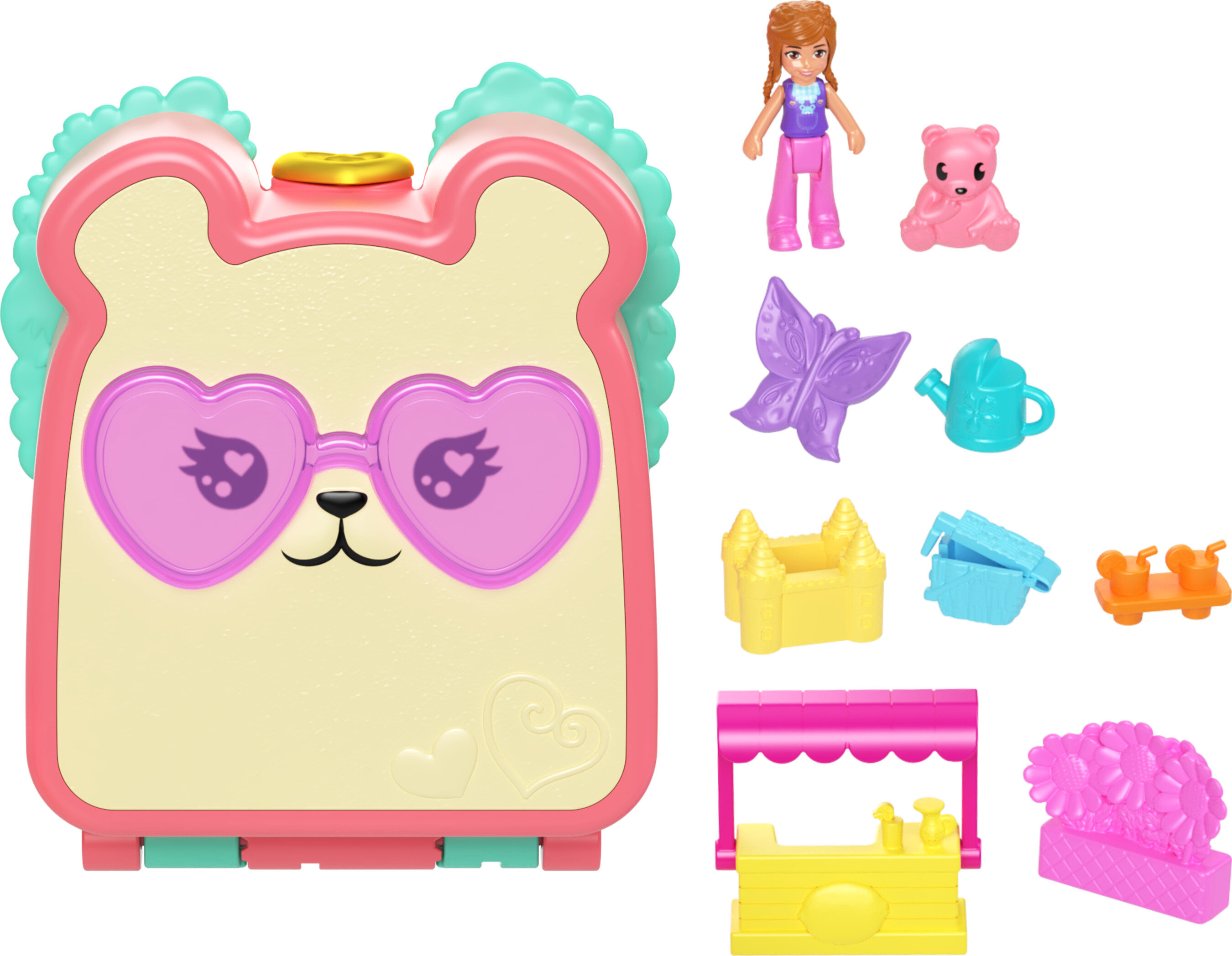 Polly Pocket Cutie Bear Picnic Mini Playset with 1 Micro Doll & 8 Accessories Including Pet, Food Theme Polly Pocket