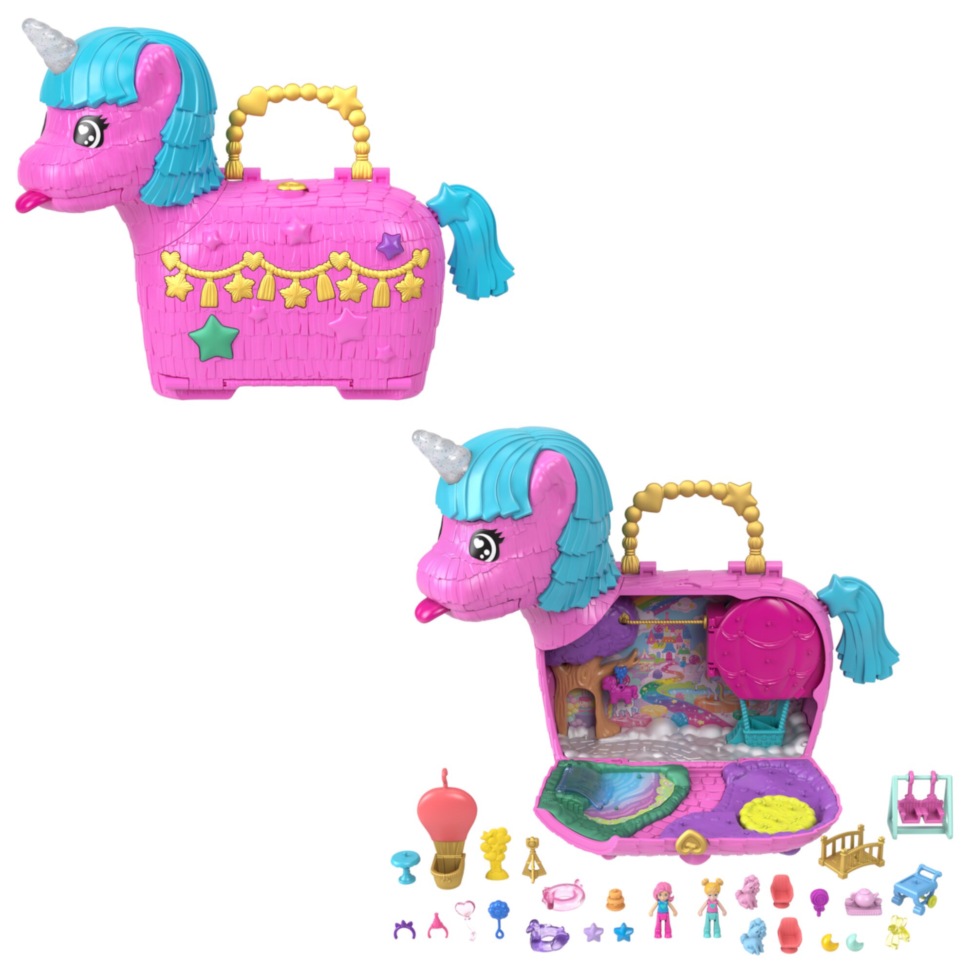 Polly Pocket Unicorn Partyland Playset with 2 Micro Dolls, Pets & 25+ Surprise Accessories Polly Pocket